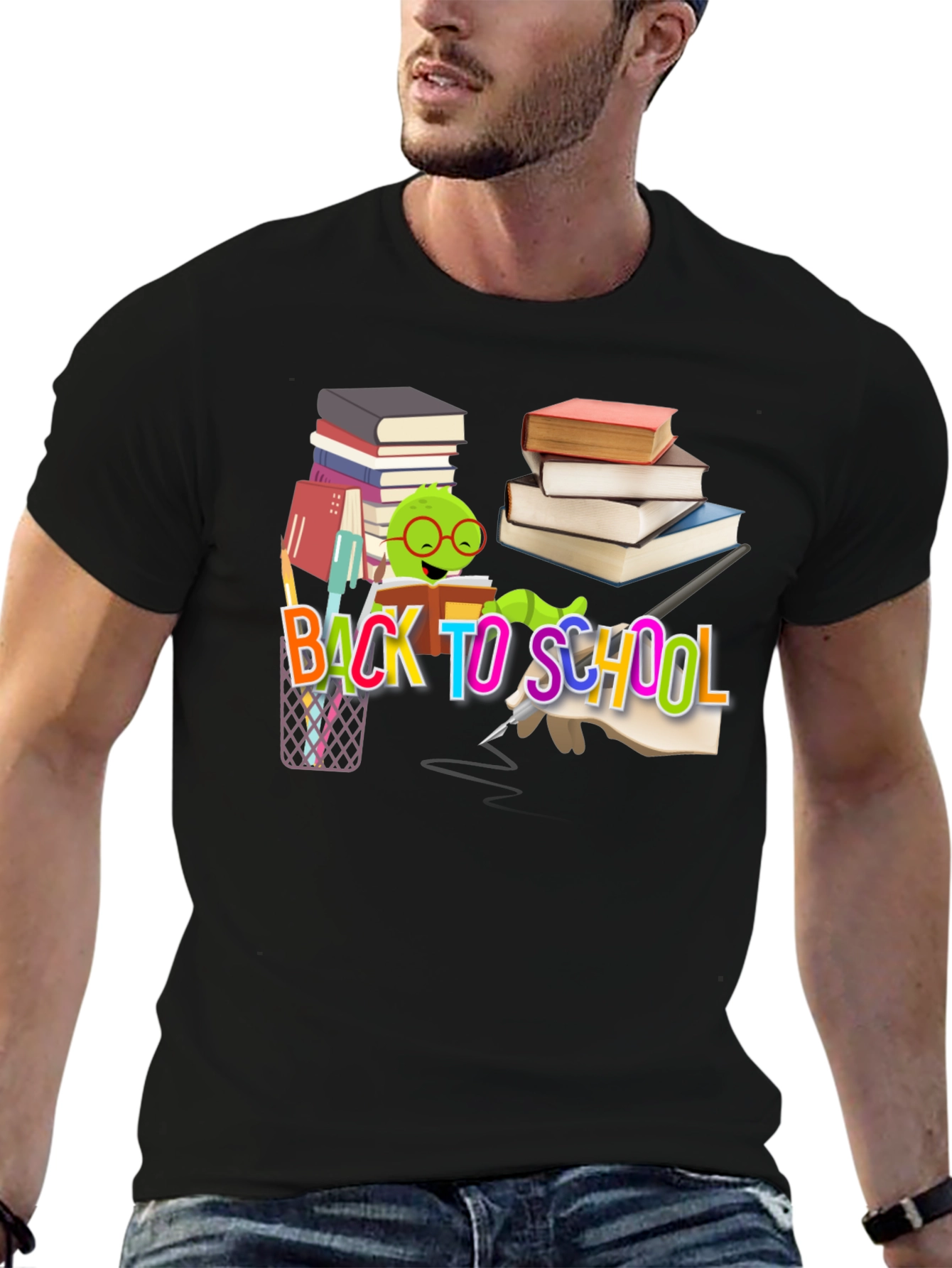 Back to School T-Shirt with Bookworm Design