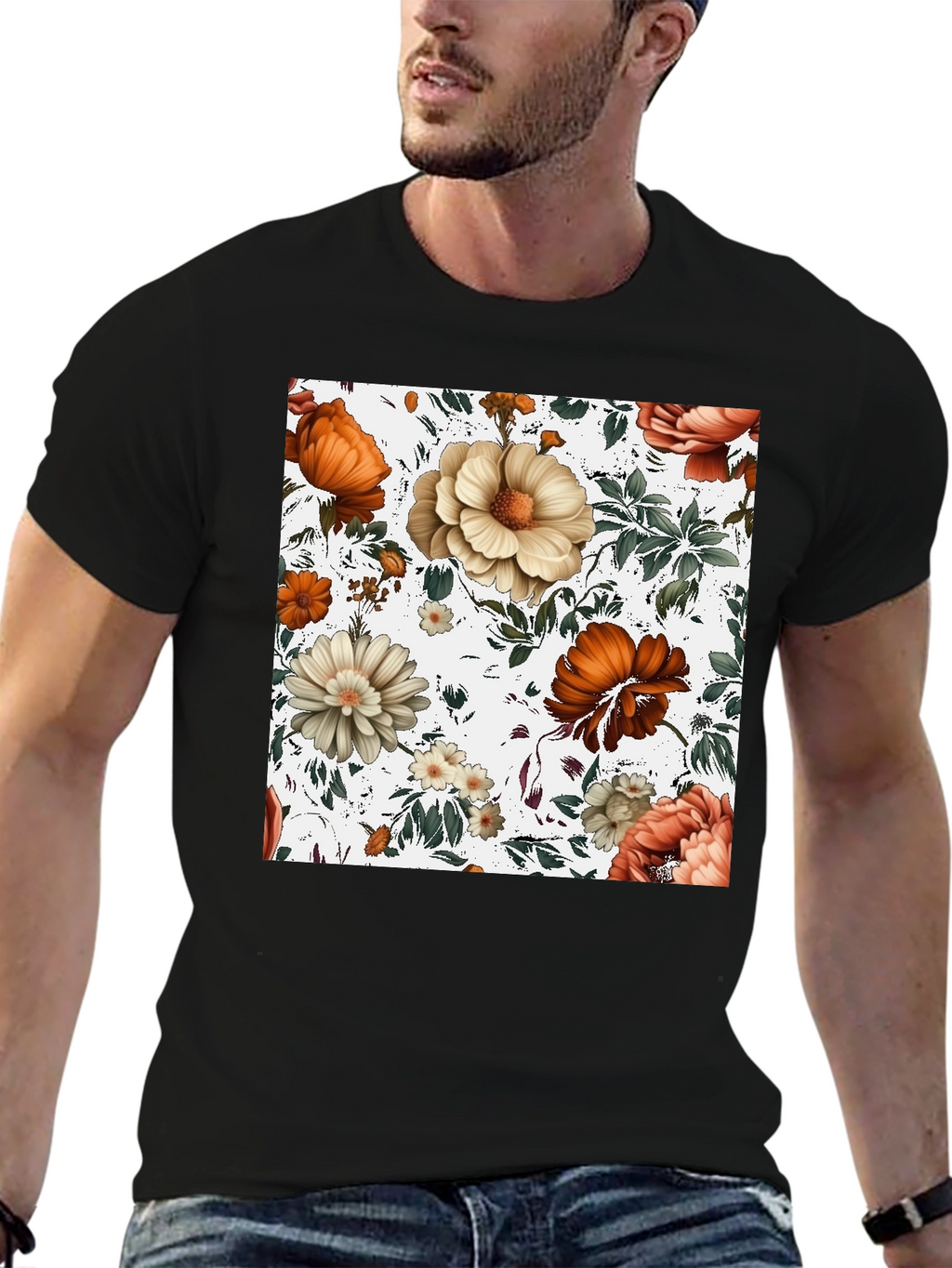 Floral Print Crew Neck Tee