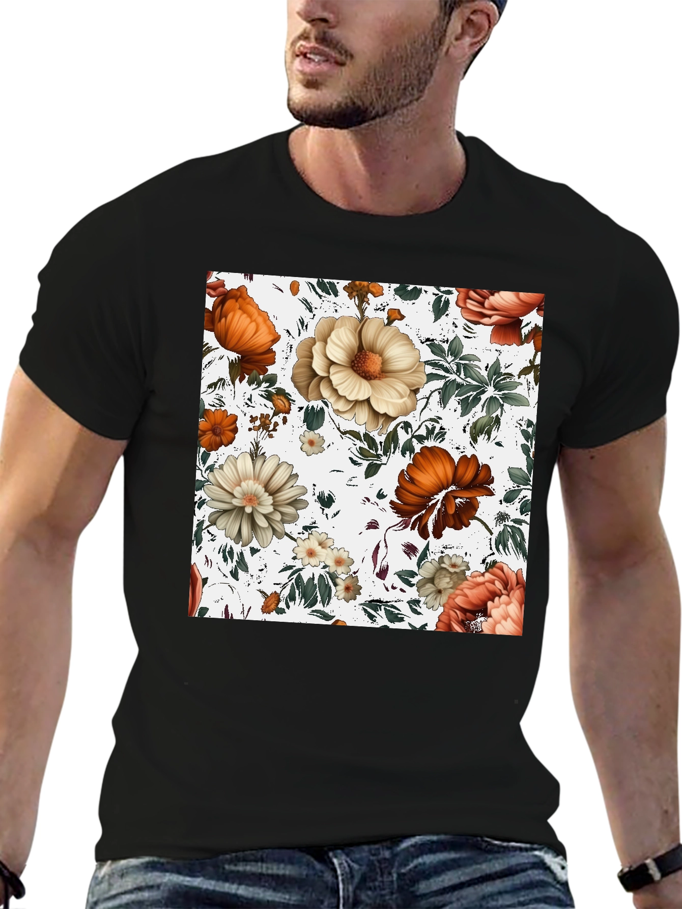 Floral Print Crew Neck Tee