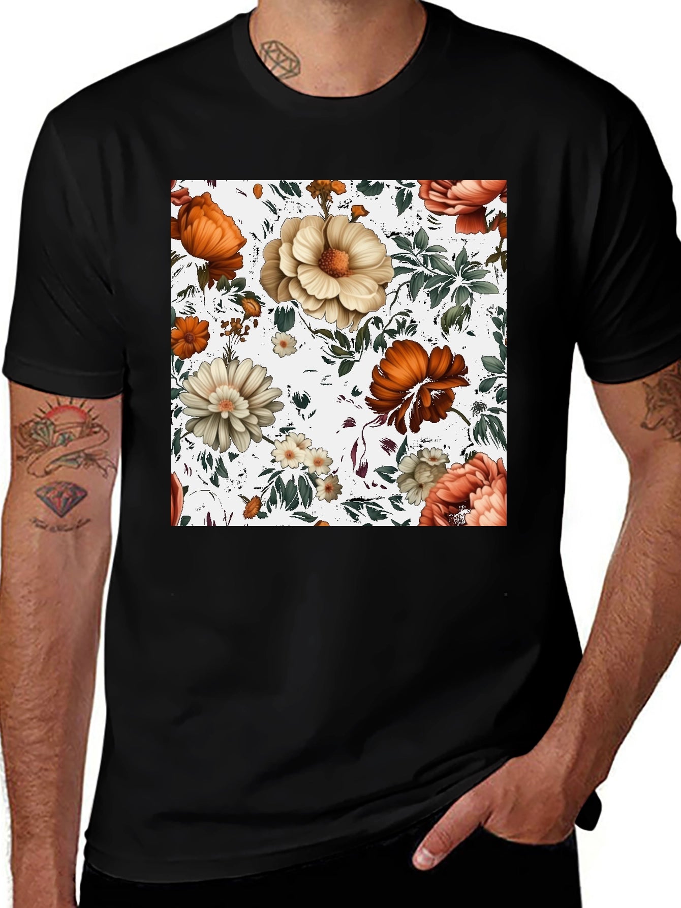 Floral Print Crew Neck Tee
