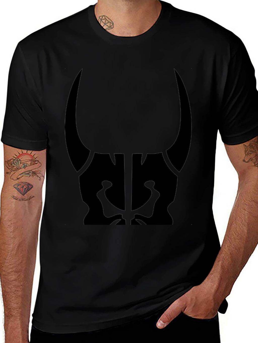 Mens Black Graphic Tee - Bull Skull Design