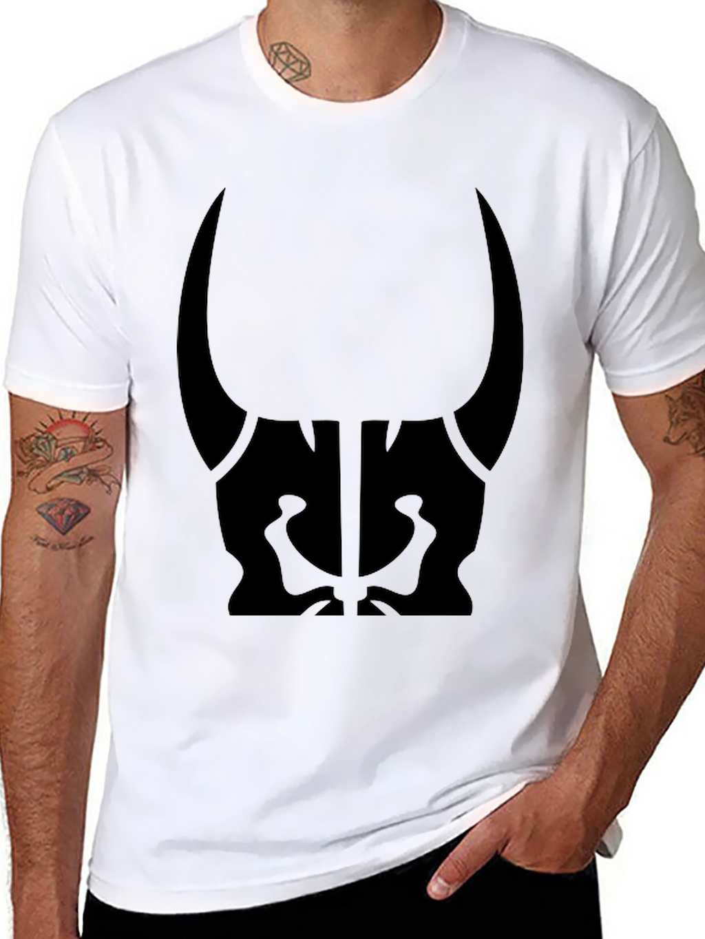 Mens Black Graphic Tee - Bull Skull Design