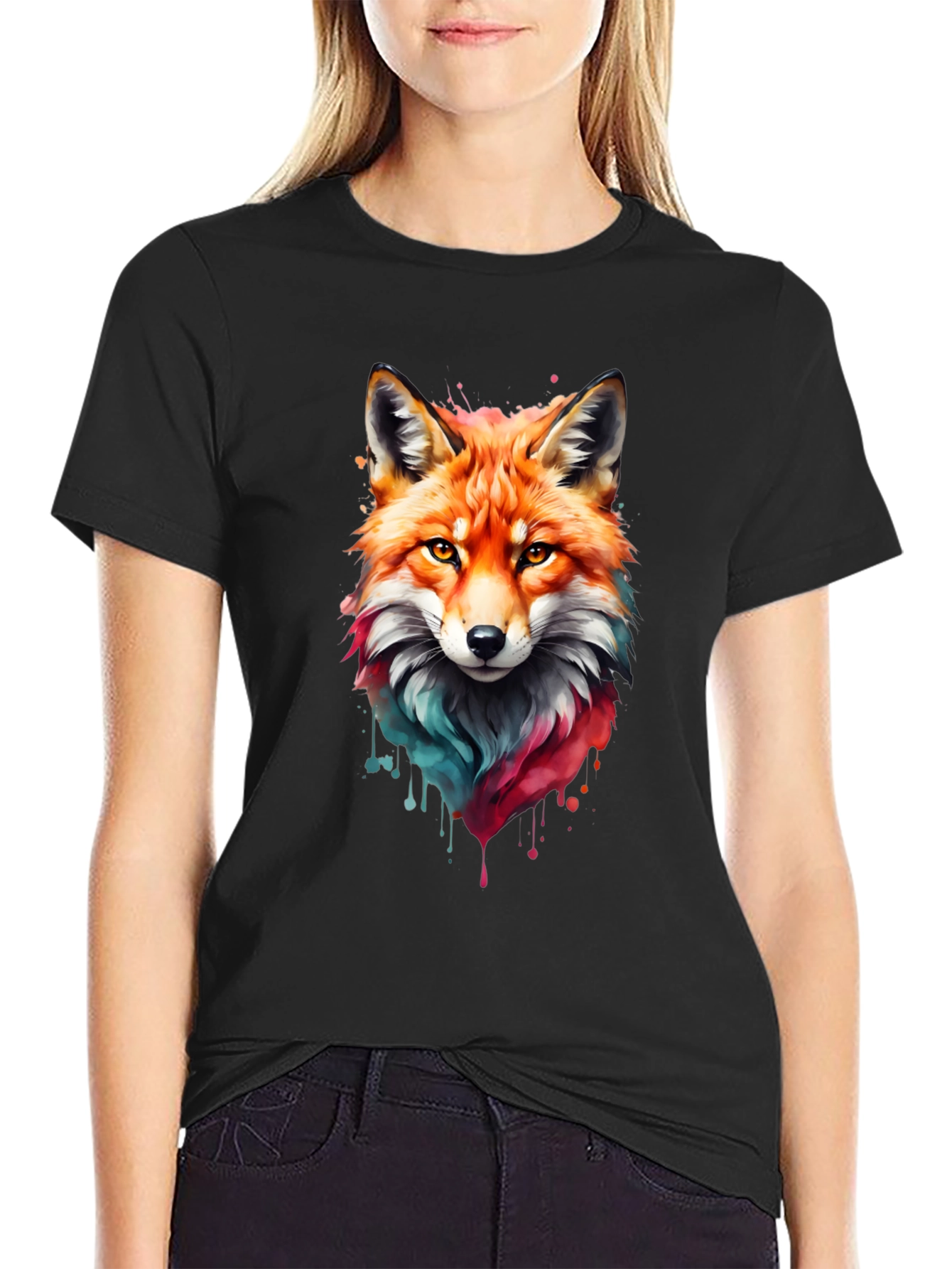 Fox Watercolor Graphic Tee - Artistic Animal Print
