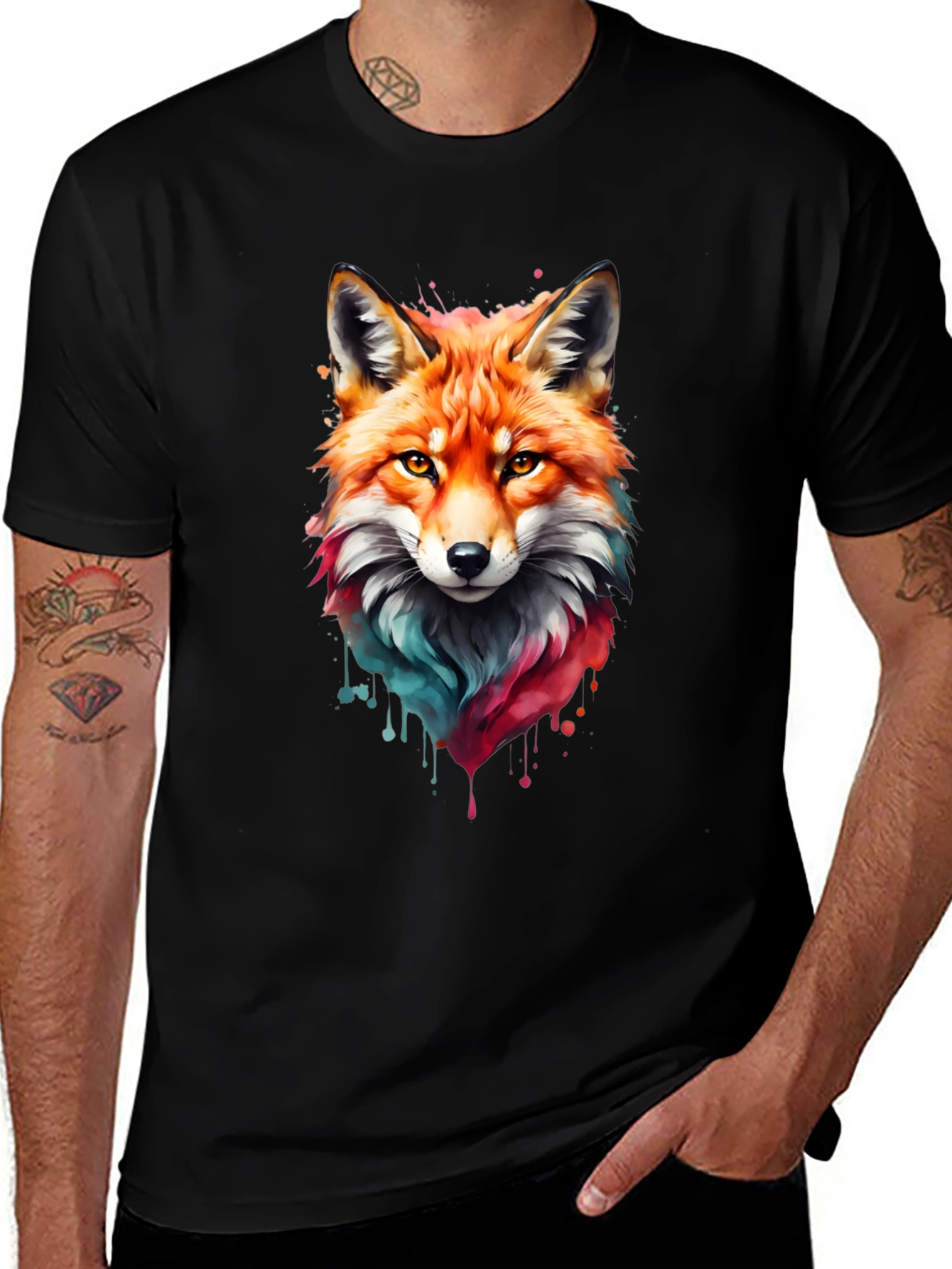 Fox Watercolor Graphic Tee - Artistic Animal Print