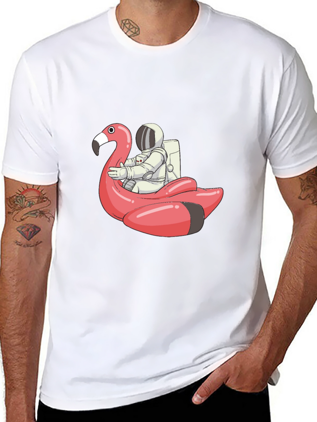 Astronaut Flamingo T-Shirt - Black Cotton Tee