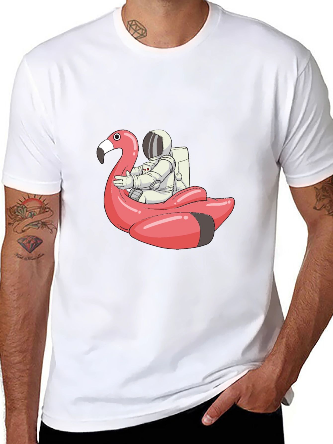 Astronaut Flamingo T-Shirt - Black Cotton Tee