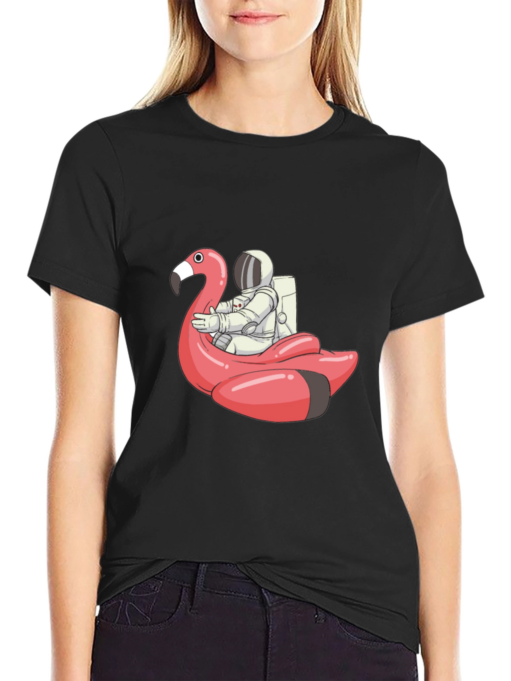 Astronaut Flamingo T-Shirt - Black Cotton Tee