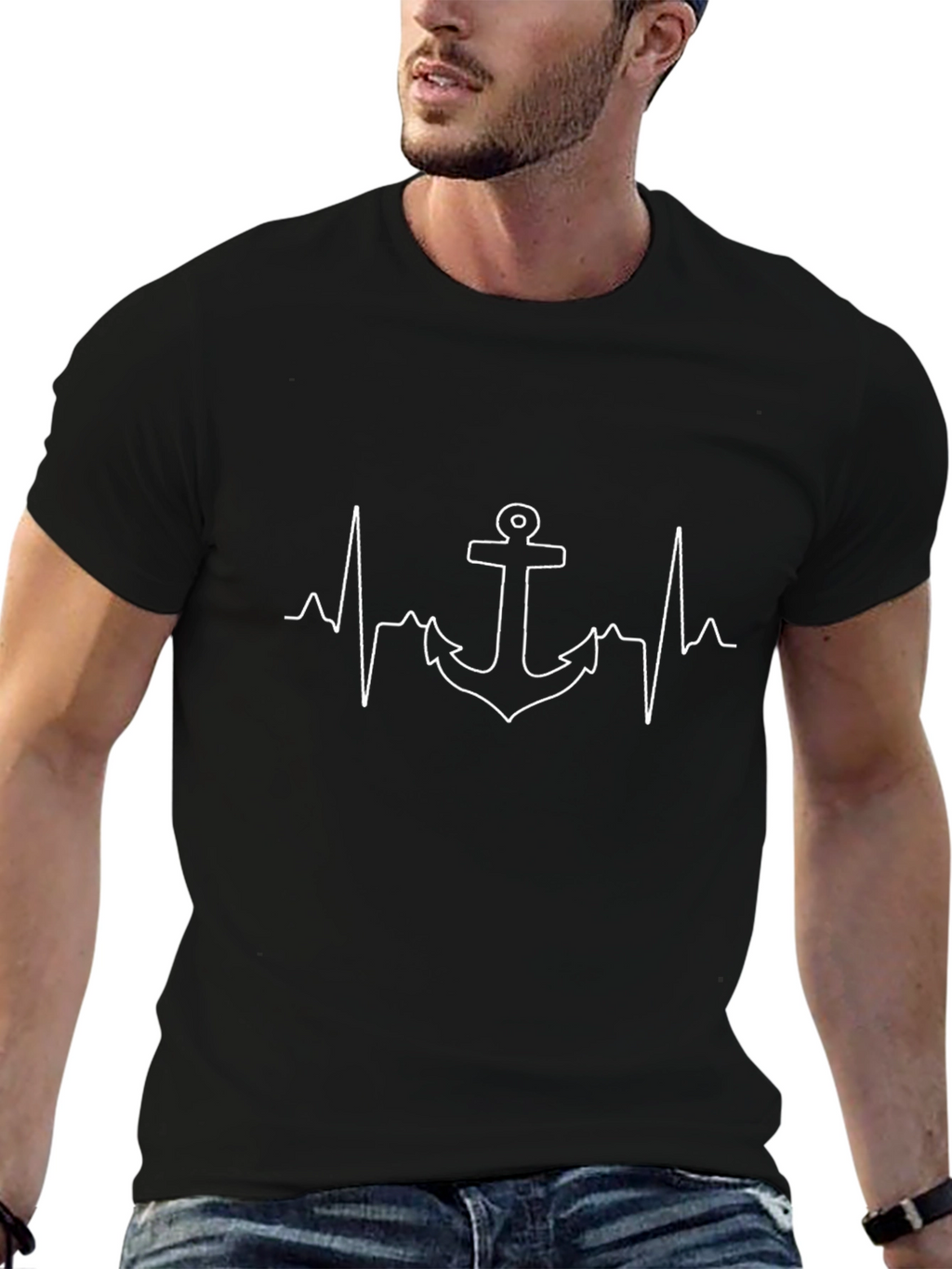 Anchor Heartbeat Black Graphic T-Shirt