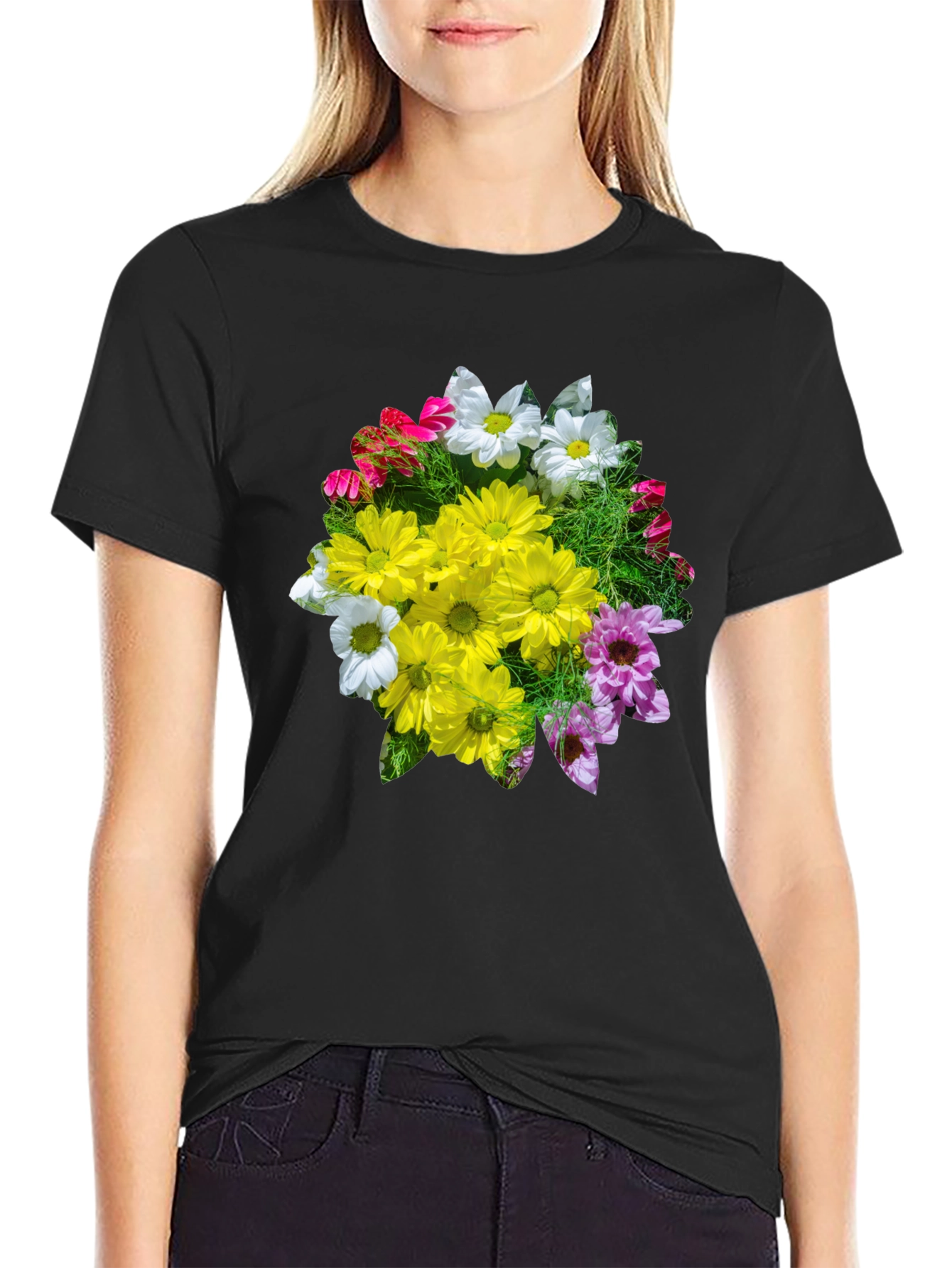 Floral Graphic T-Shirt - Black Casual Tee