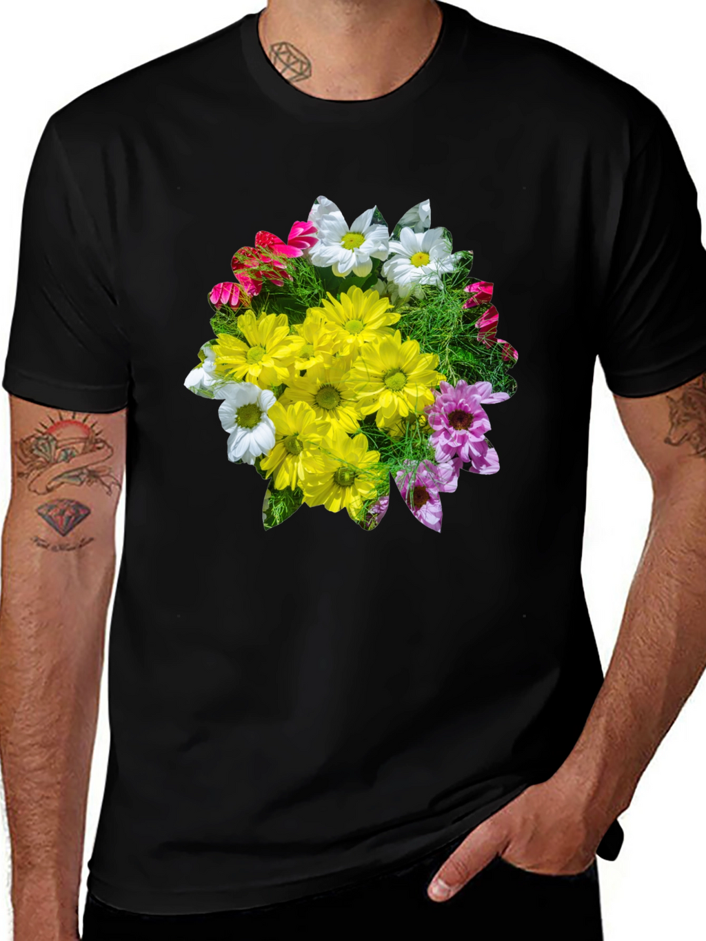 Floral Graphic T-Shirt - Black Casual Tee