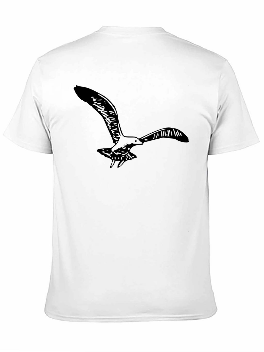 Black T-Shirt with Flying Seagull Design