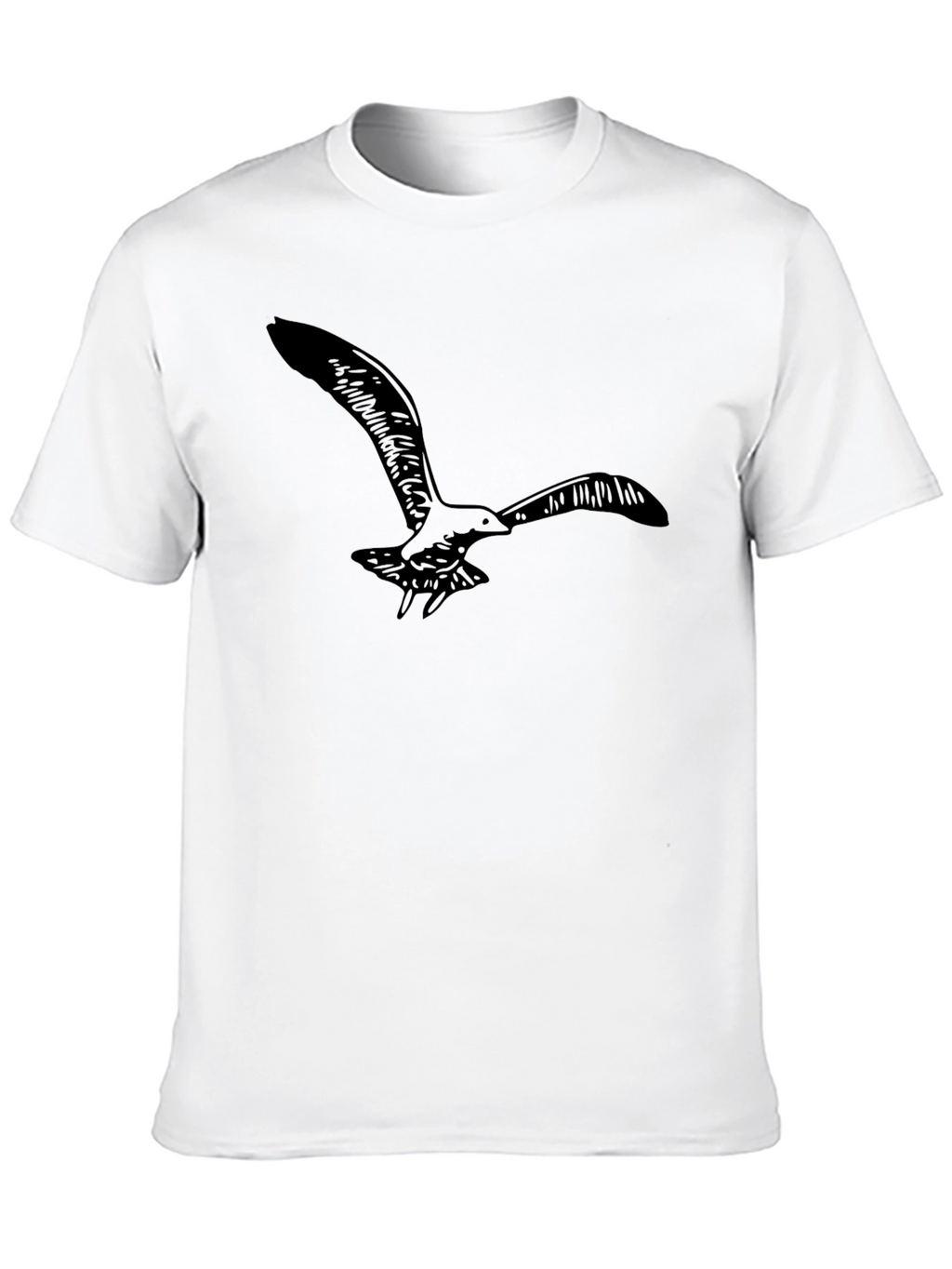Black T-Shirt with Flying Seagull Design