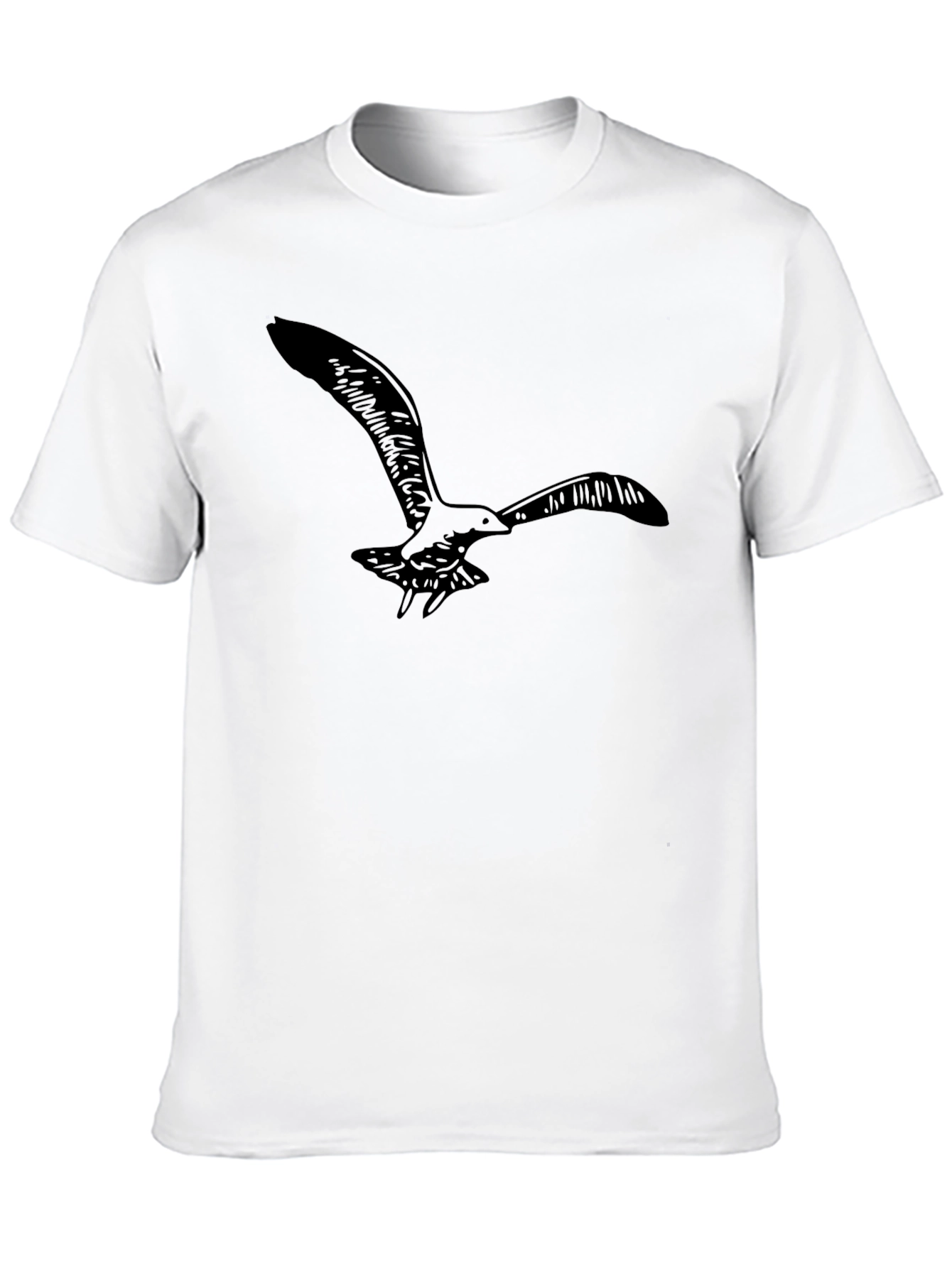 Black T-Shirt with Flying Seagull Design