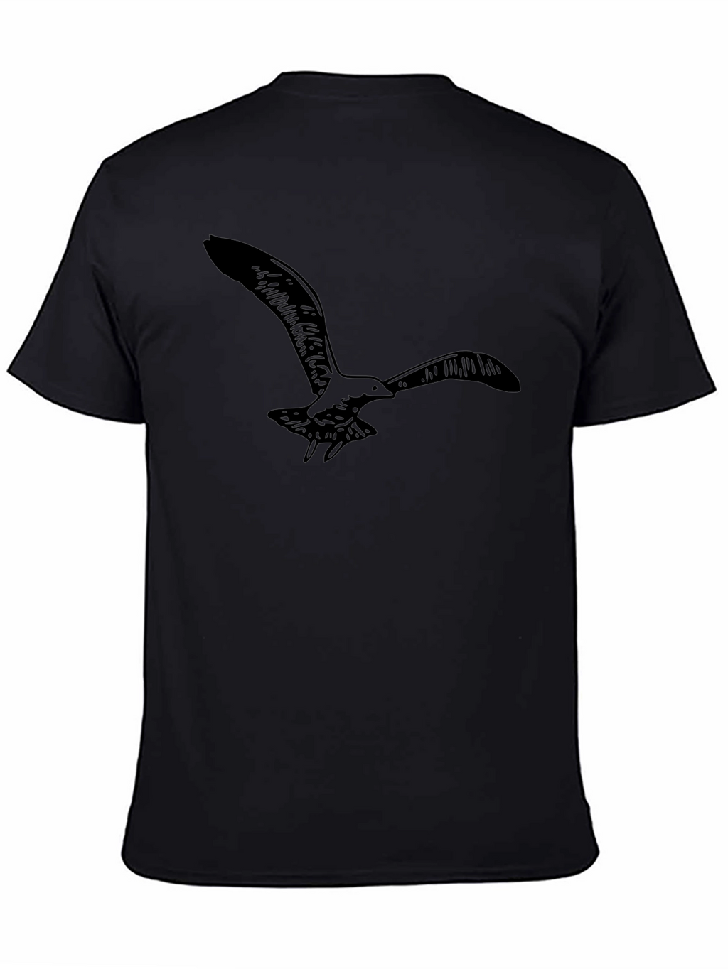 Black T-Shirt with Flying Seagull Design