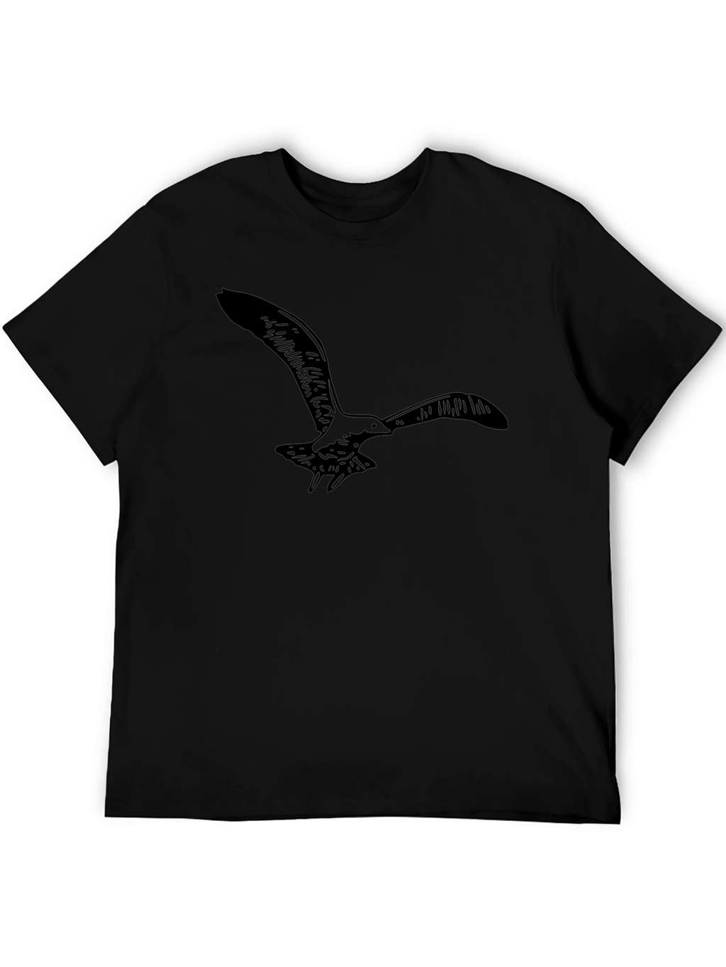 Black T-Shirt with Flying Seagull Design