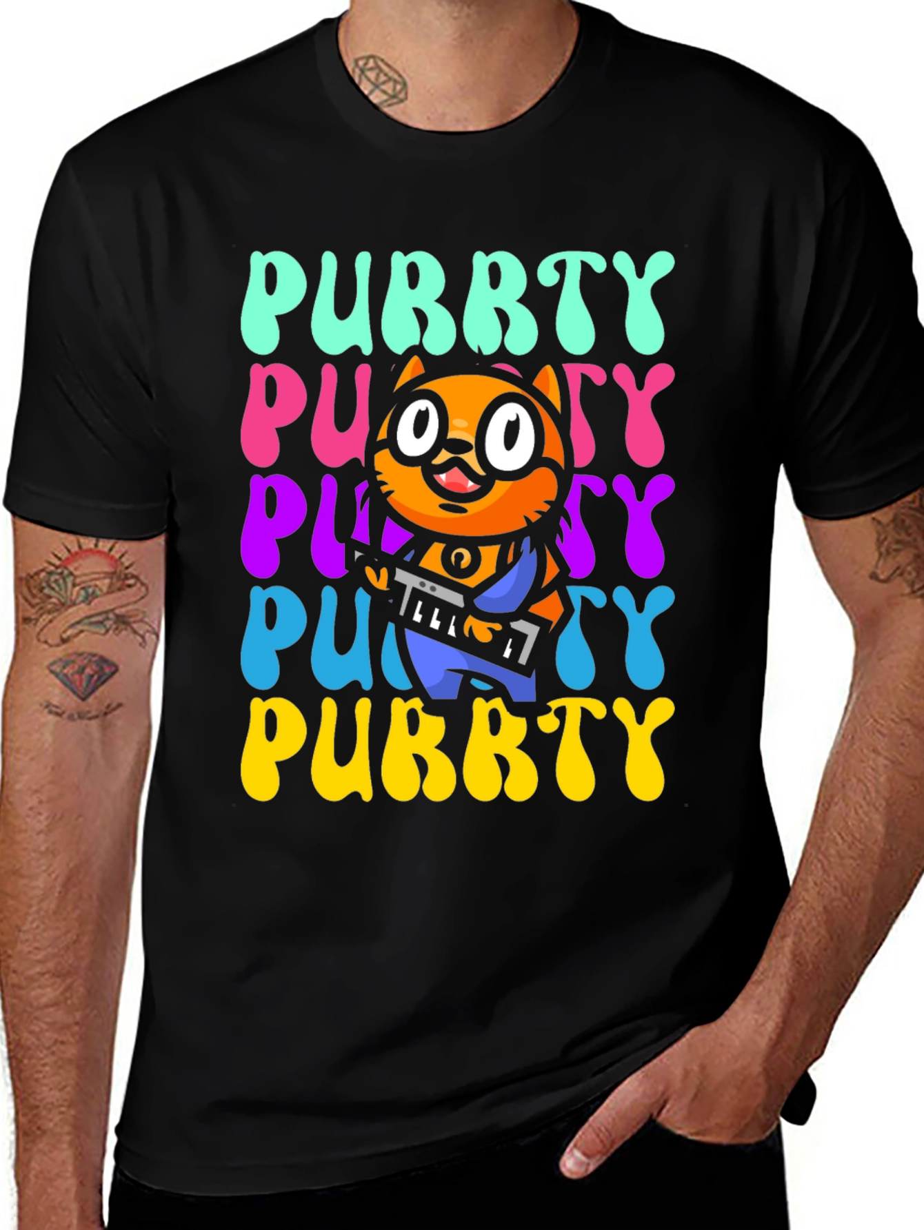 Purrty Cat Graphic Tee - Novelty Kitten Shirt