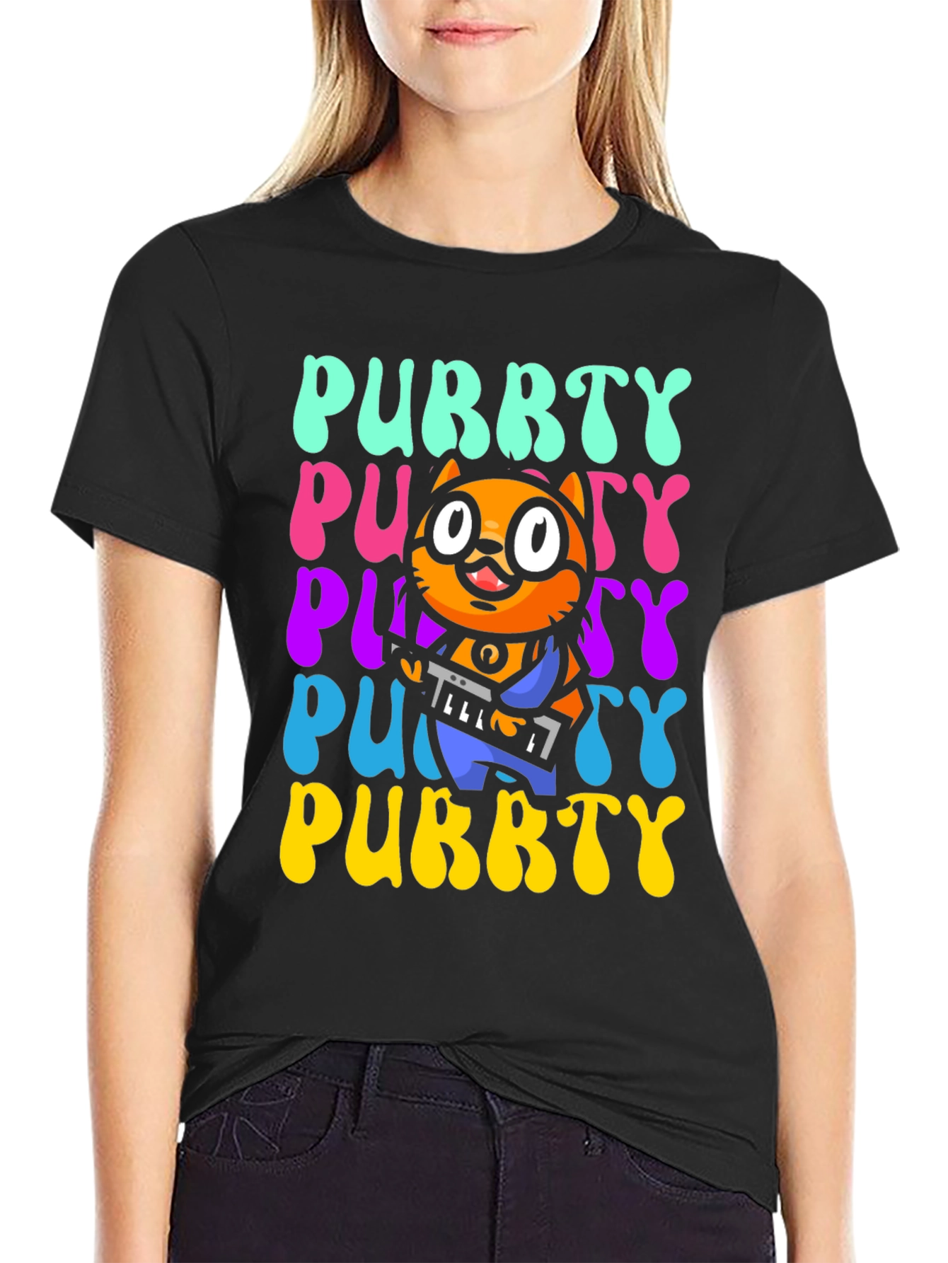 Purrty Cat Graphic Tee - Novelty Kitten Shirt