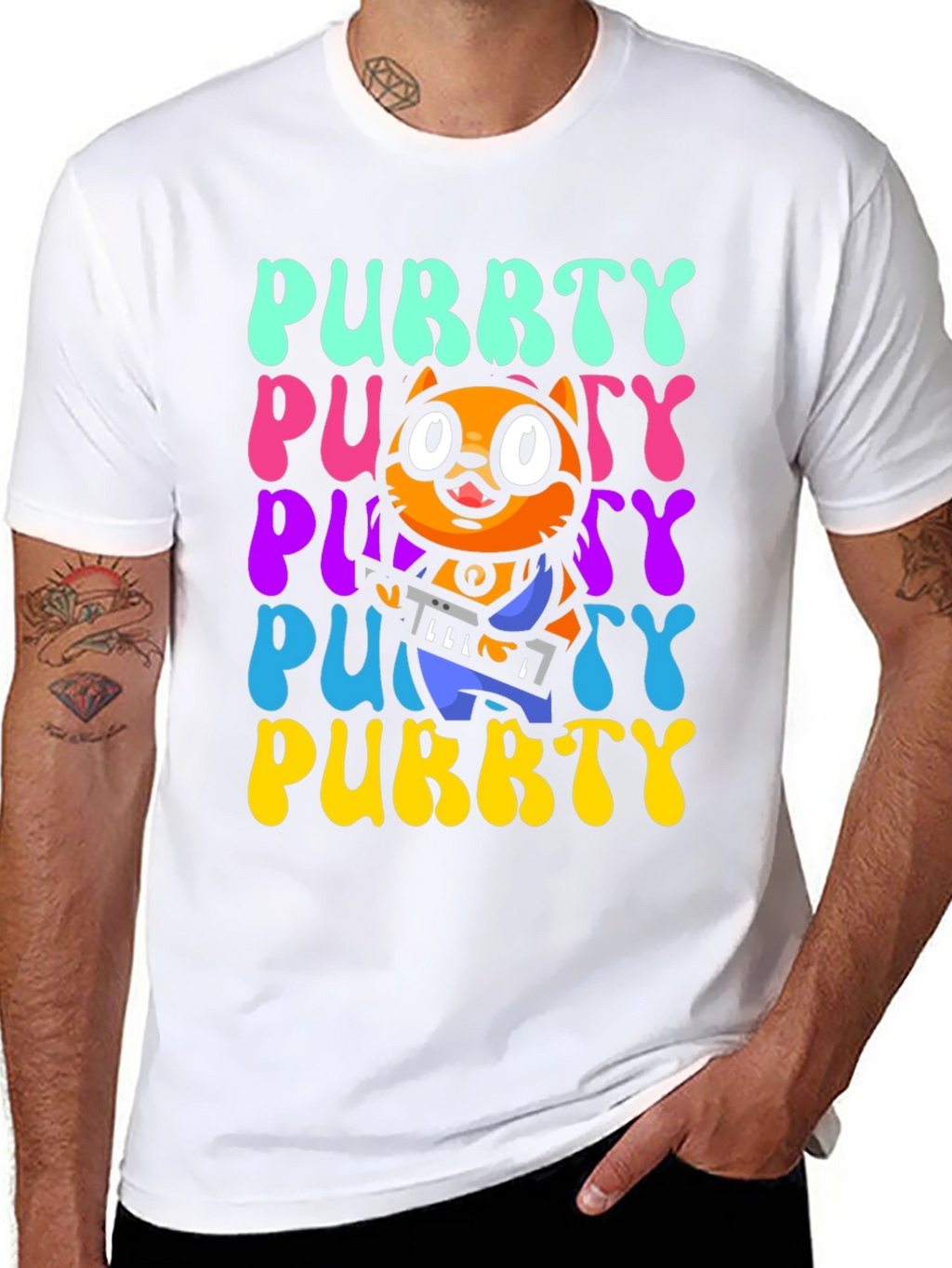 Purrty Cat Graphic Tee - Novelty Kitten Shirt