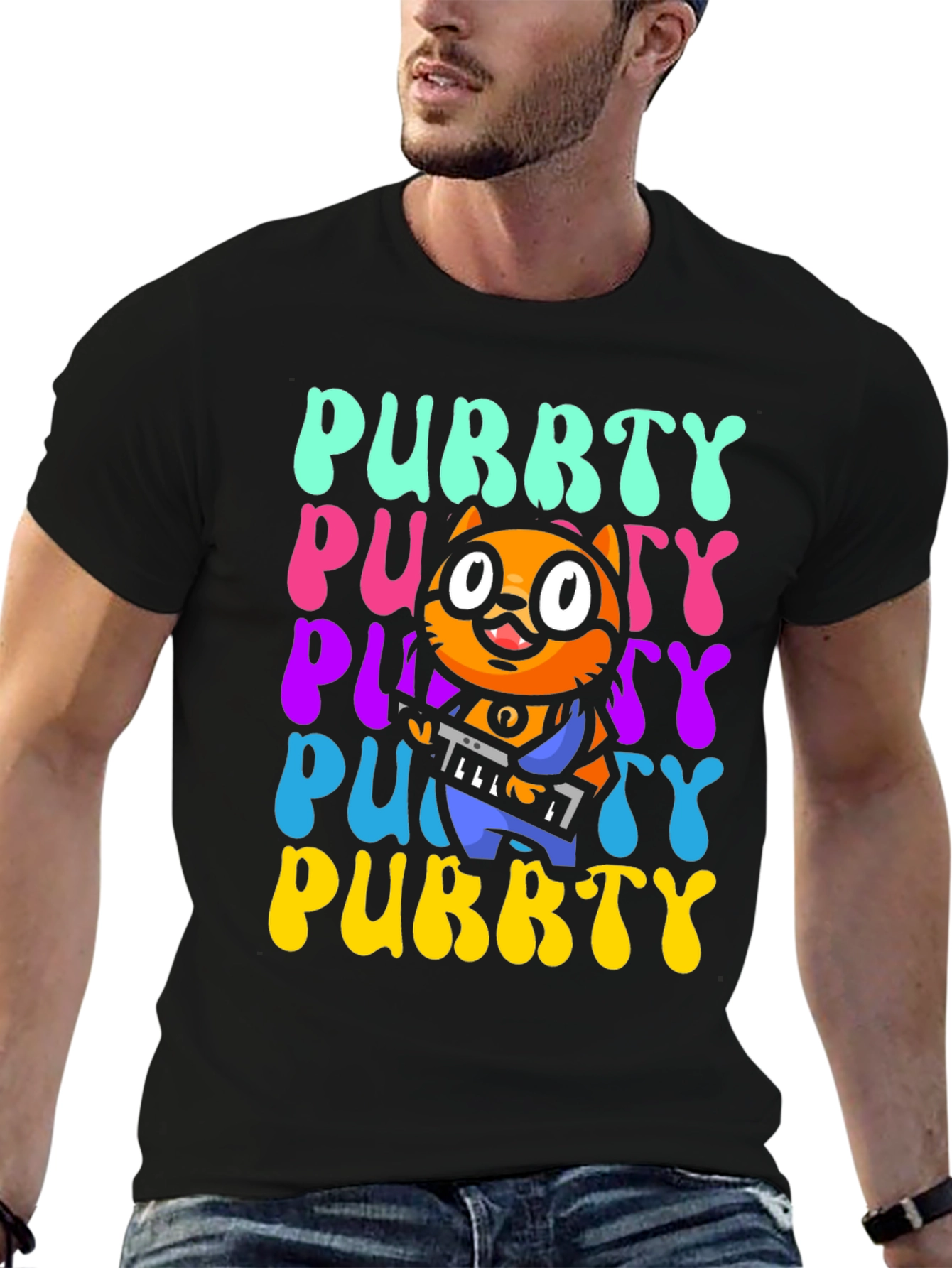 Purrty Cat Graphic Tee - Novelty Kitten Shirt