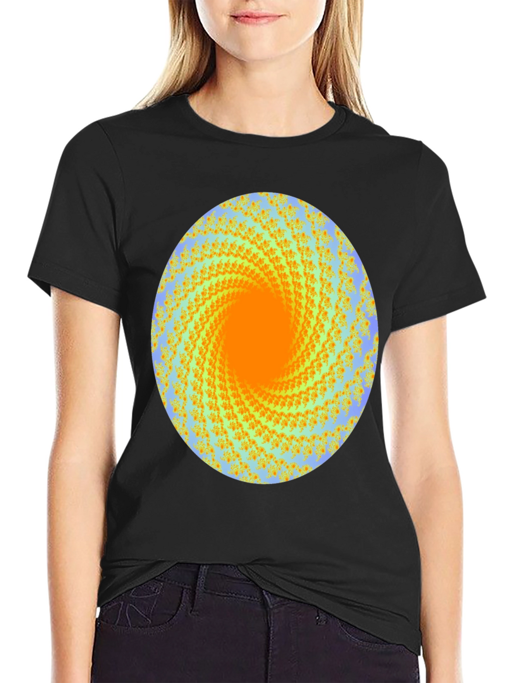 Spiral Graphic Print Crew Neck Tee - Black