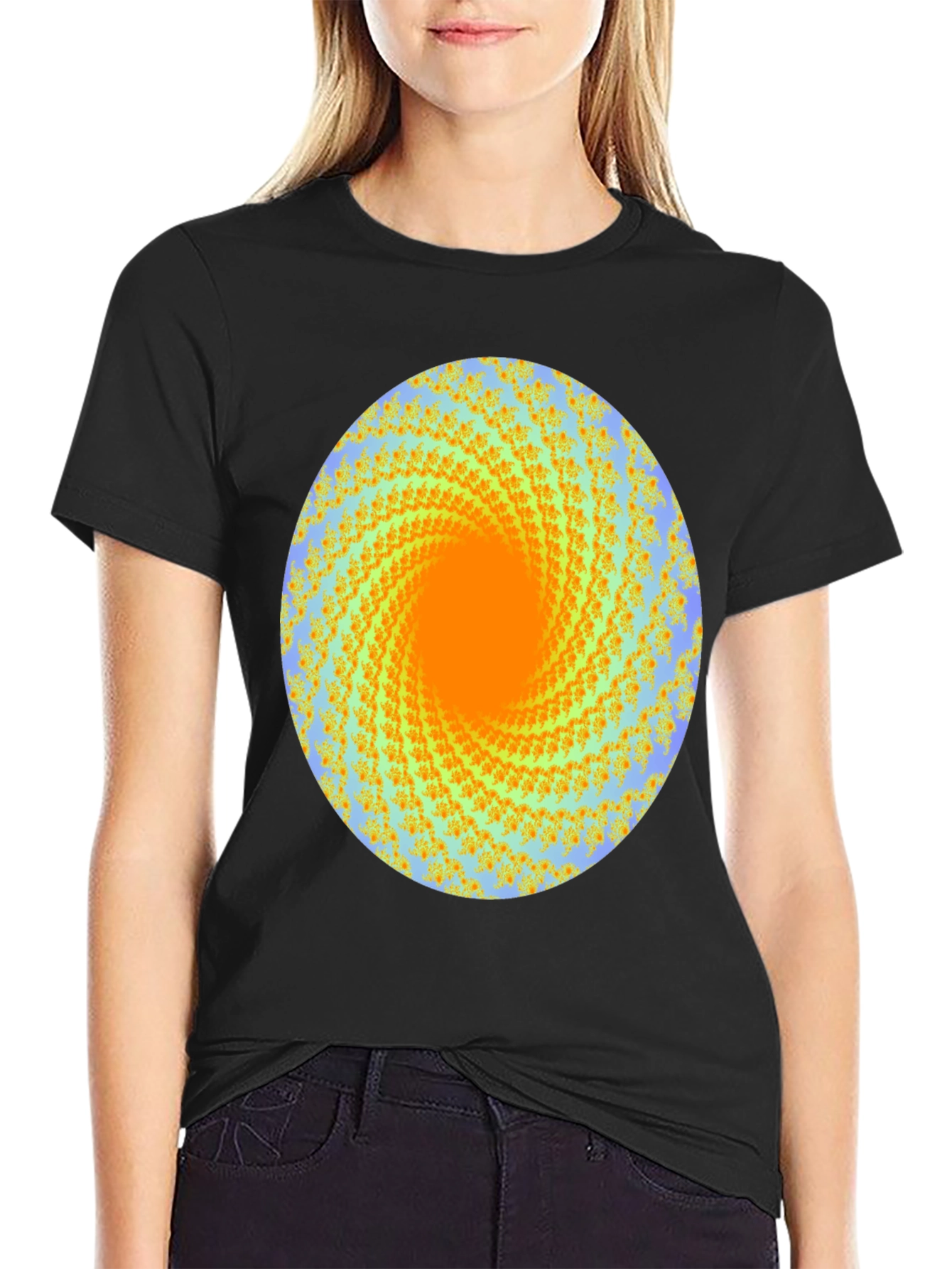 Spiral Graphic Print Crew Neck Tee - Black