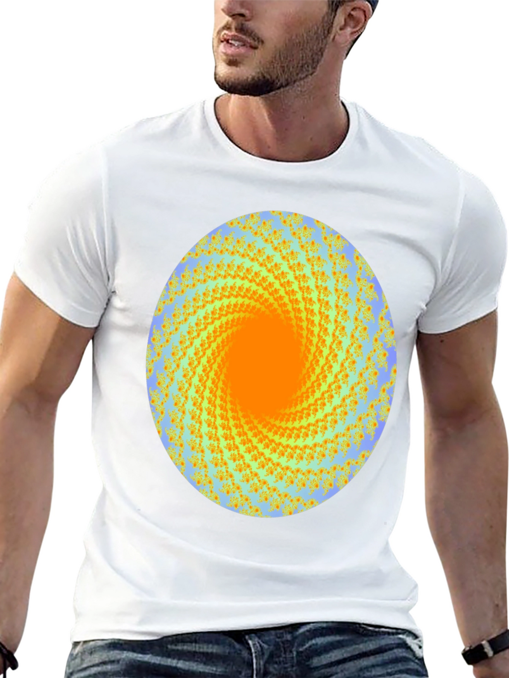 Spiral Graphic Print Crew Neck Tee - Black