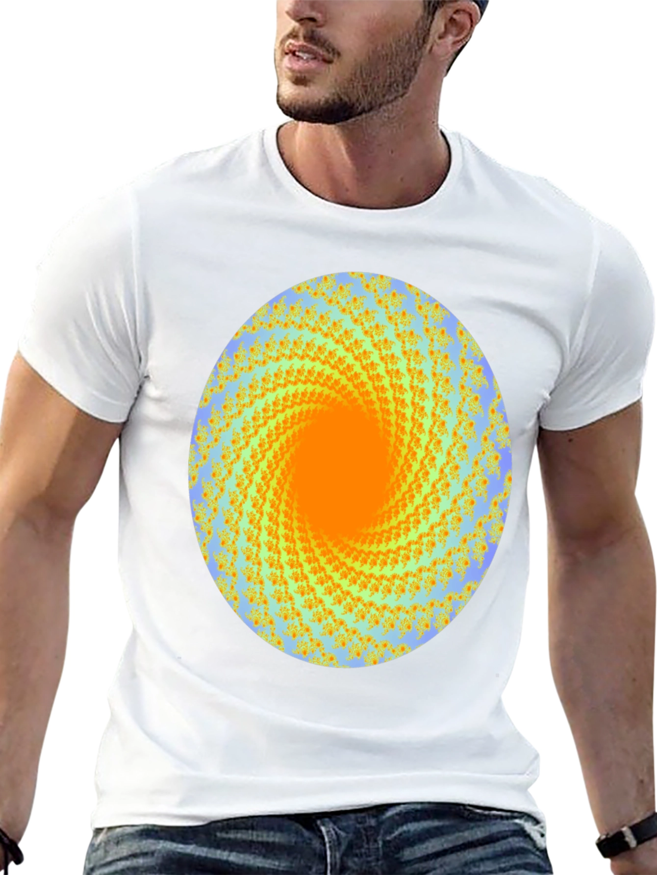 Spiral Graphic Print Crew Neck Tee - Black
