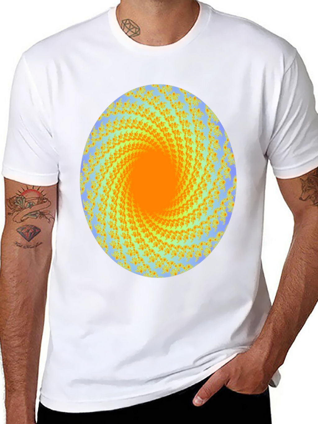 Spiral Graphic Print Crew Neck Tee - Black