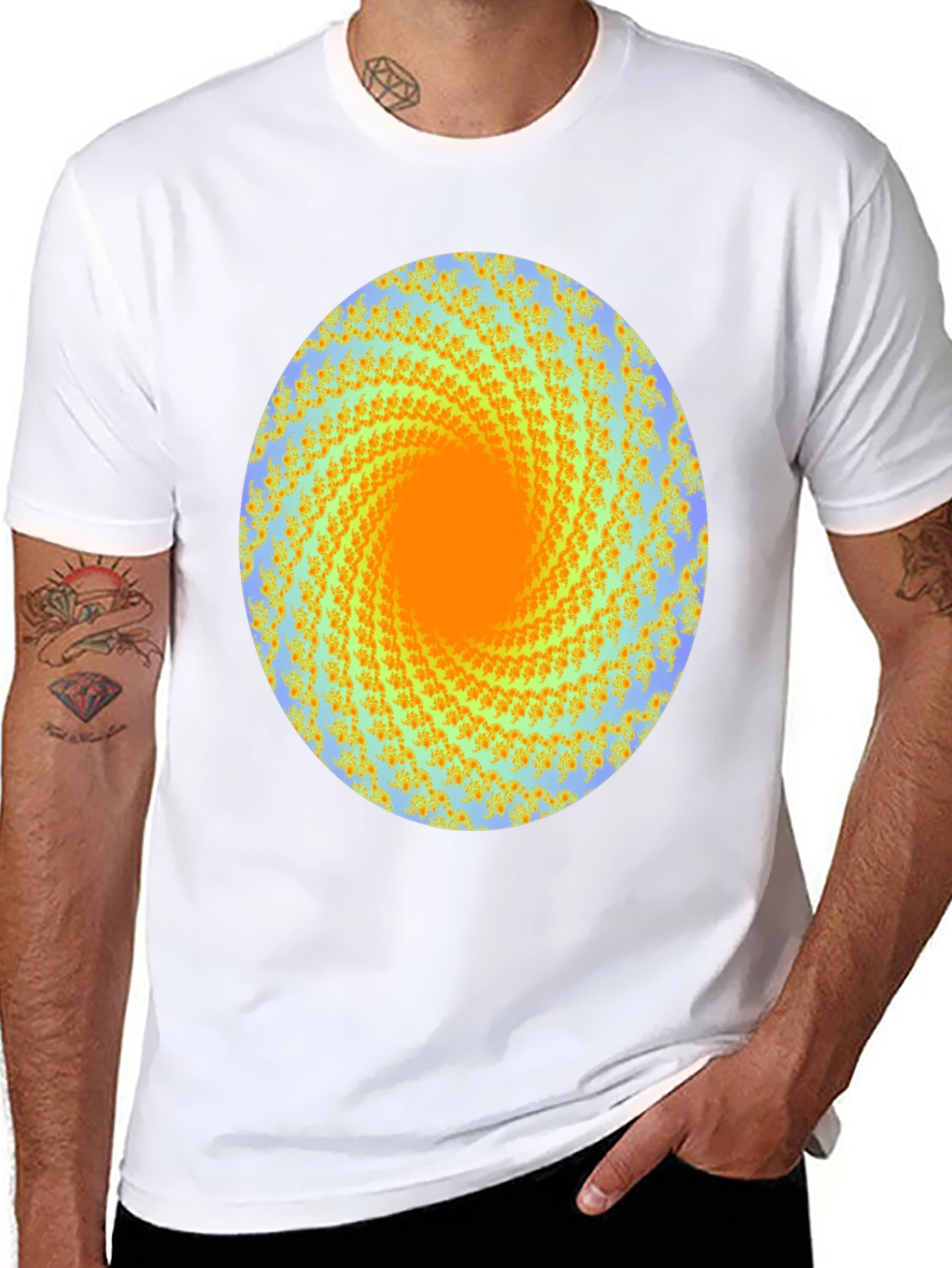 Spiral Graphic Print Crew Neck Tee - Black