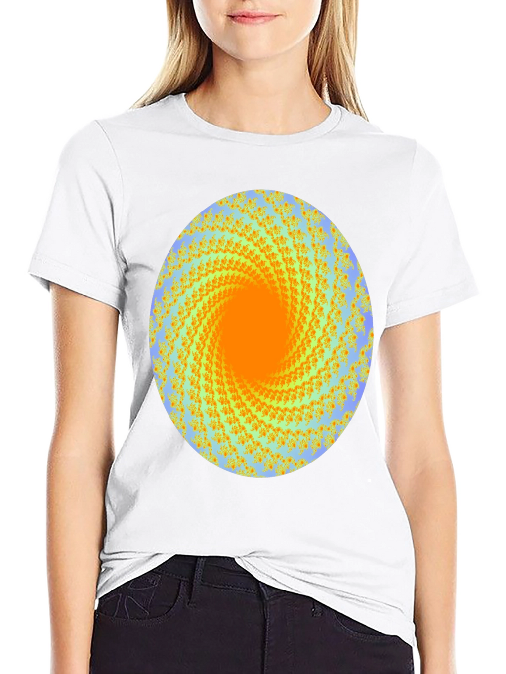 Spiral Graphic Print Crew Neck Tee - Black