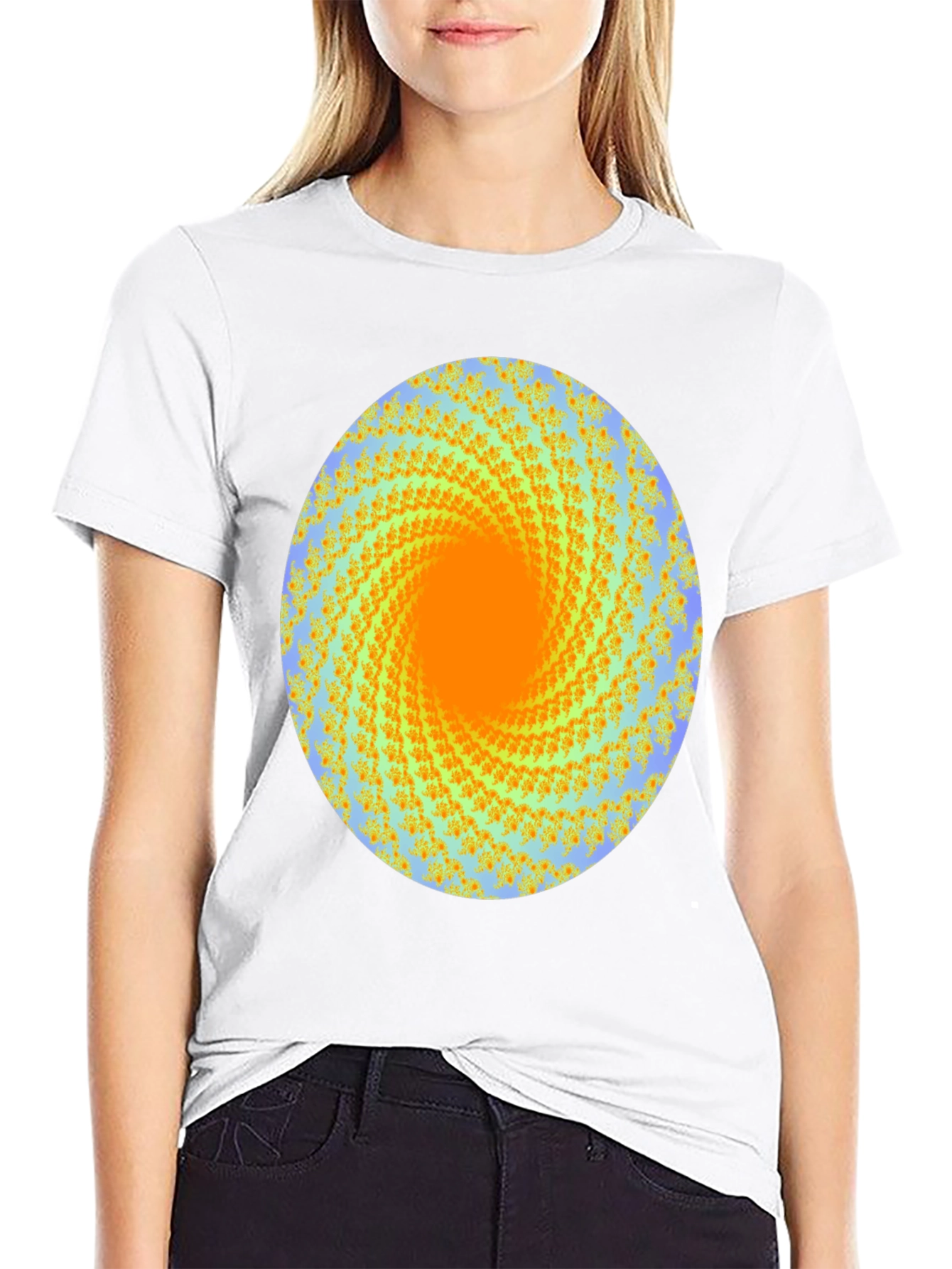 Spiral Graphic Print Crew Neck Tee - Black