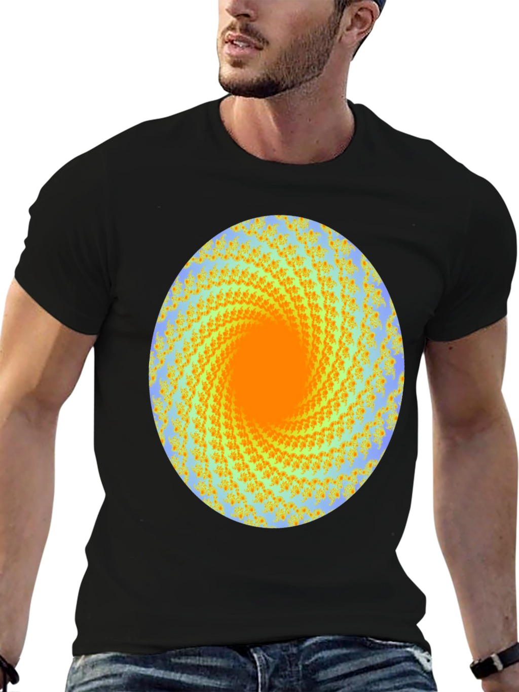 Spiral Graphic Print Crew Neck Tee - Black