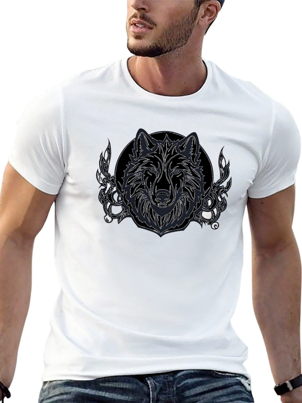 Wolf Graphic Print Black T-Shirt
