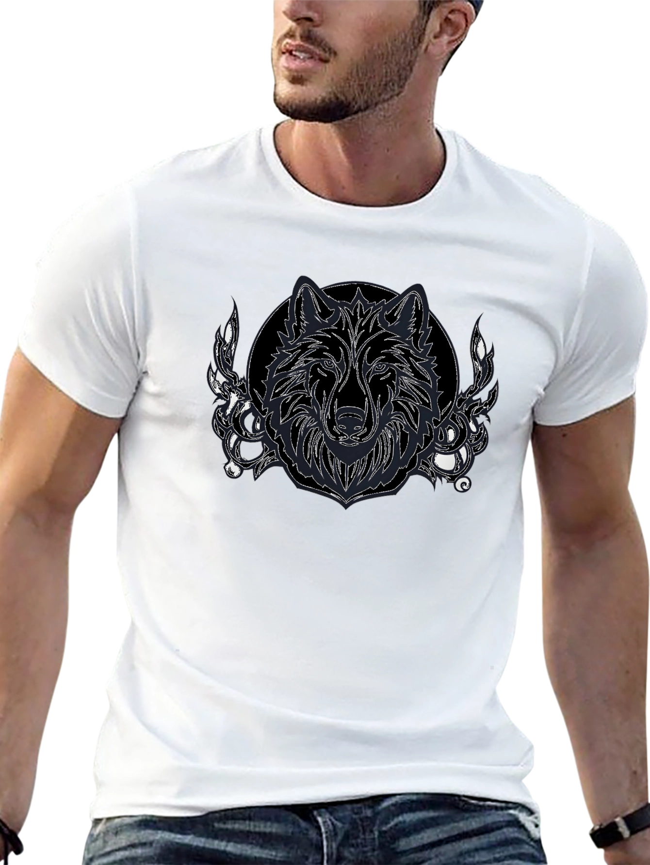 Wolf Graphic Print Black T-Shirt