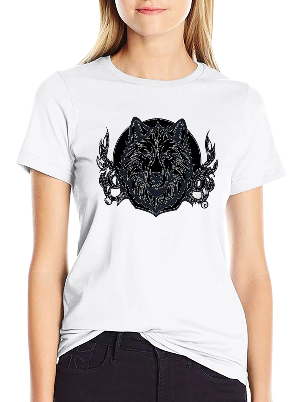 Wolf Graphic Print Black T-Shirt