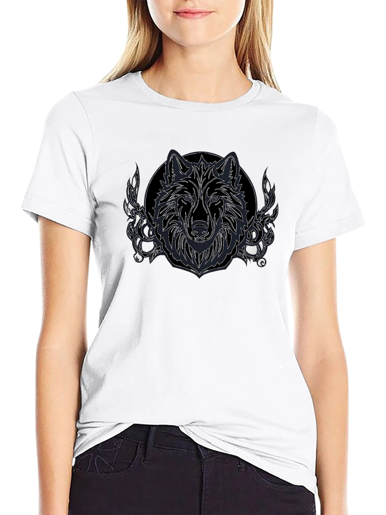 Wolf Graphic Print Black T-Shirt