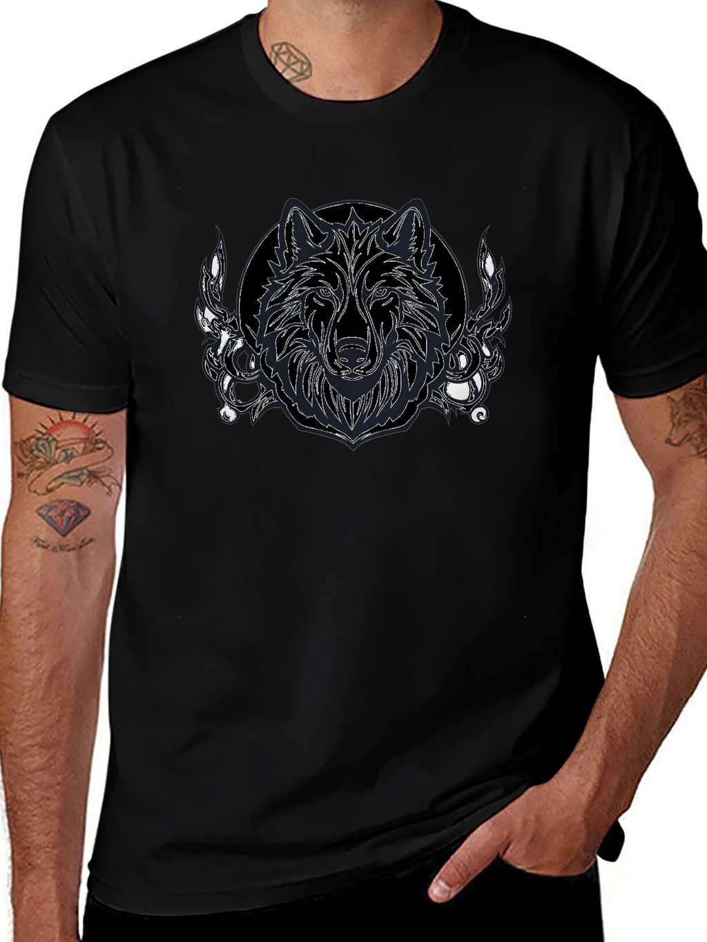Wolf Graphic Print Black T-Shirt