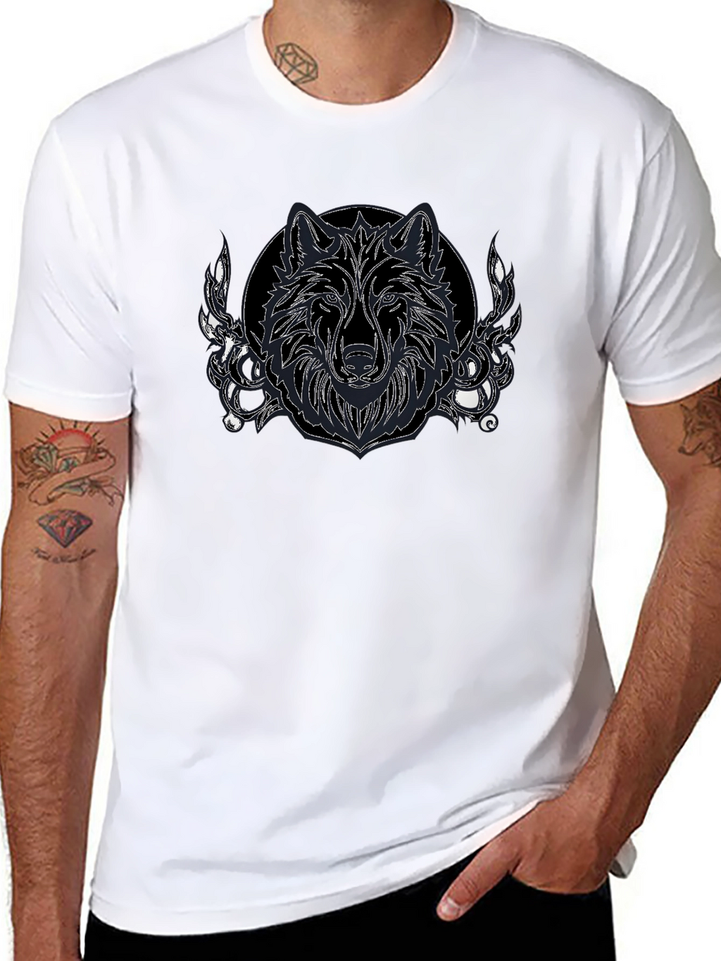 Wolf Graphic Print Black T-Shirt