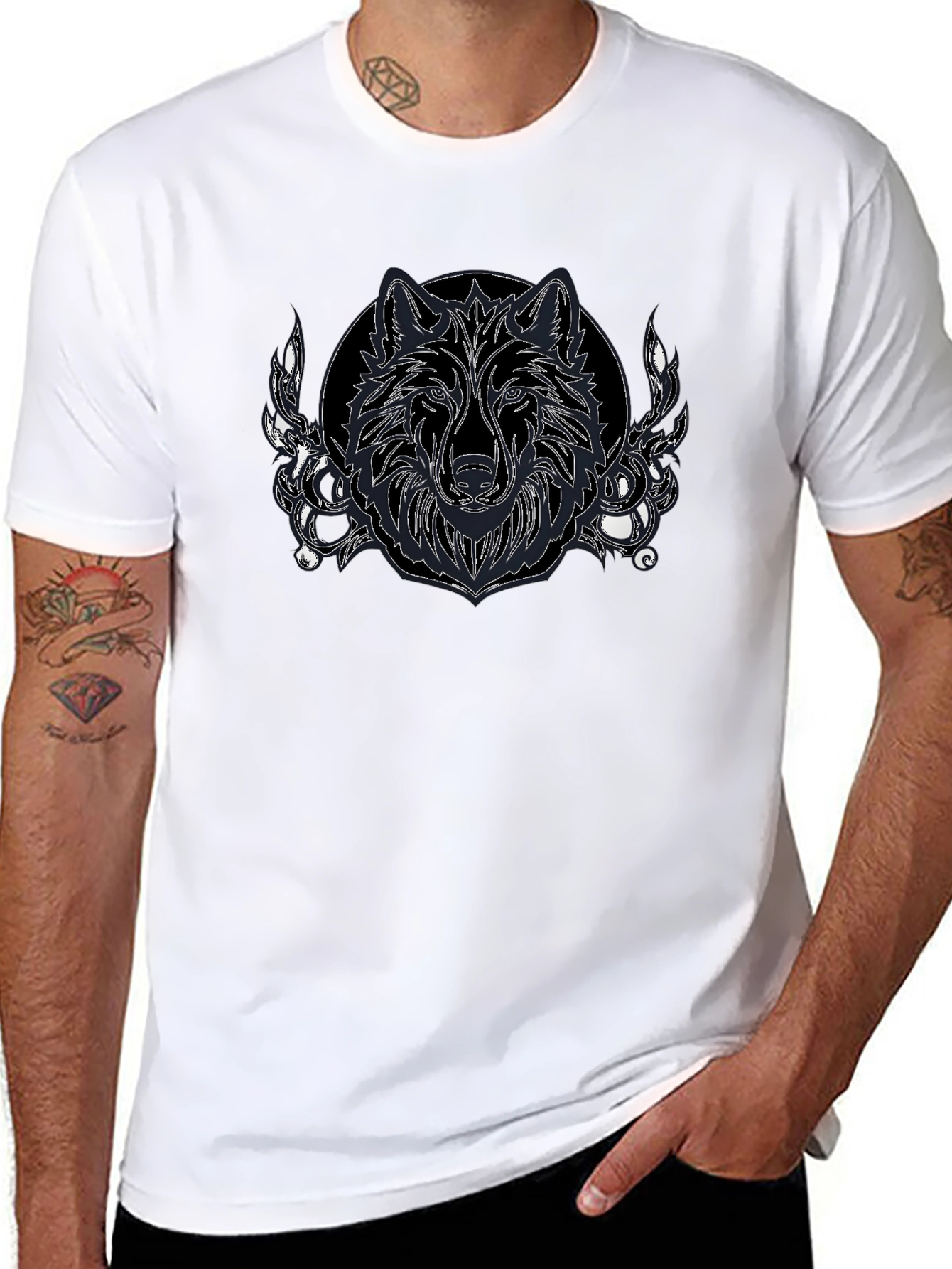 Wolf Graphic Print Black T-Shirt