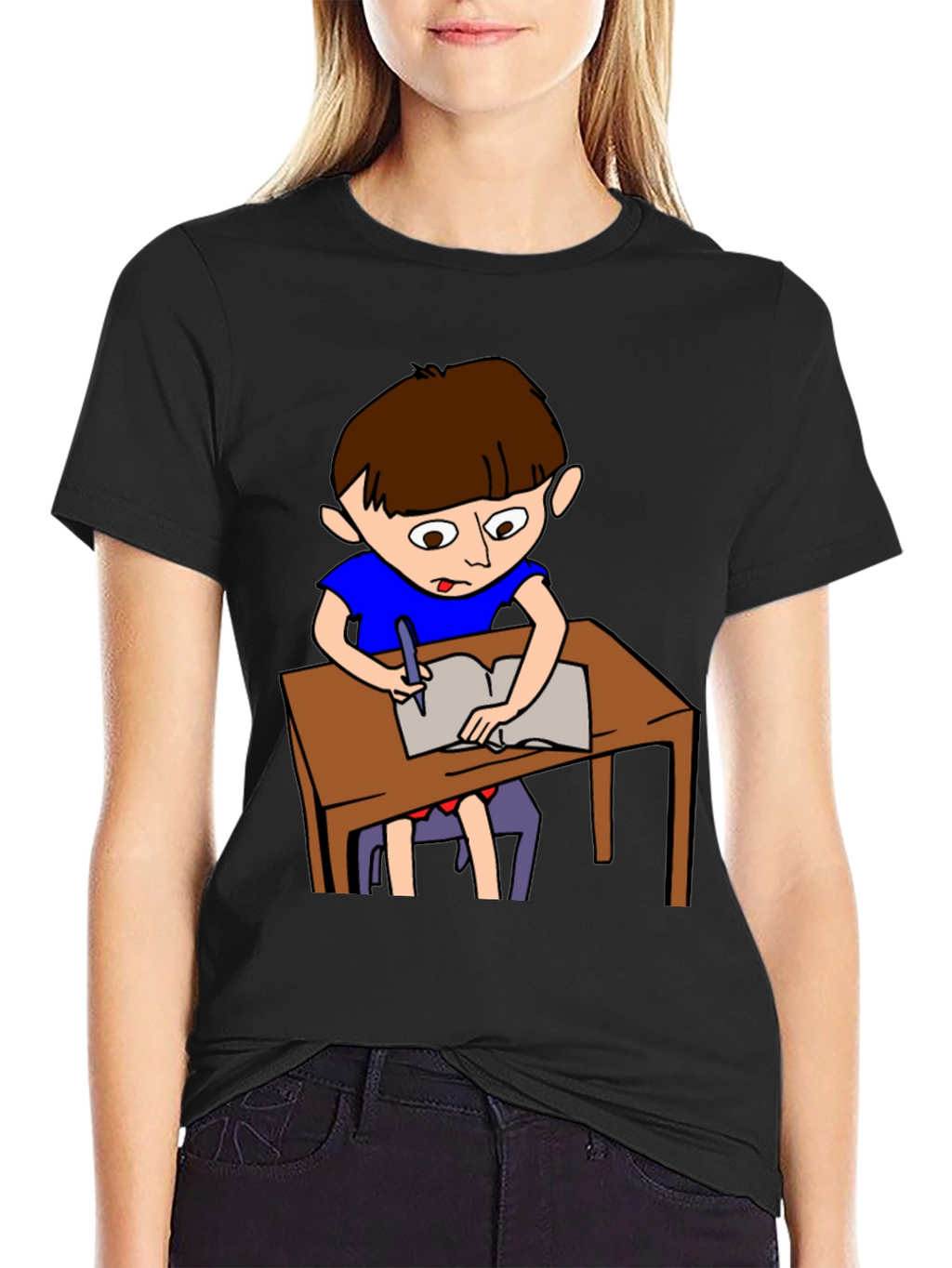 Cartoon Boy Writing Novelty T-Shirt