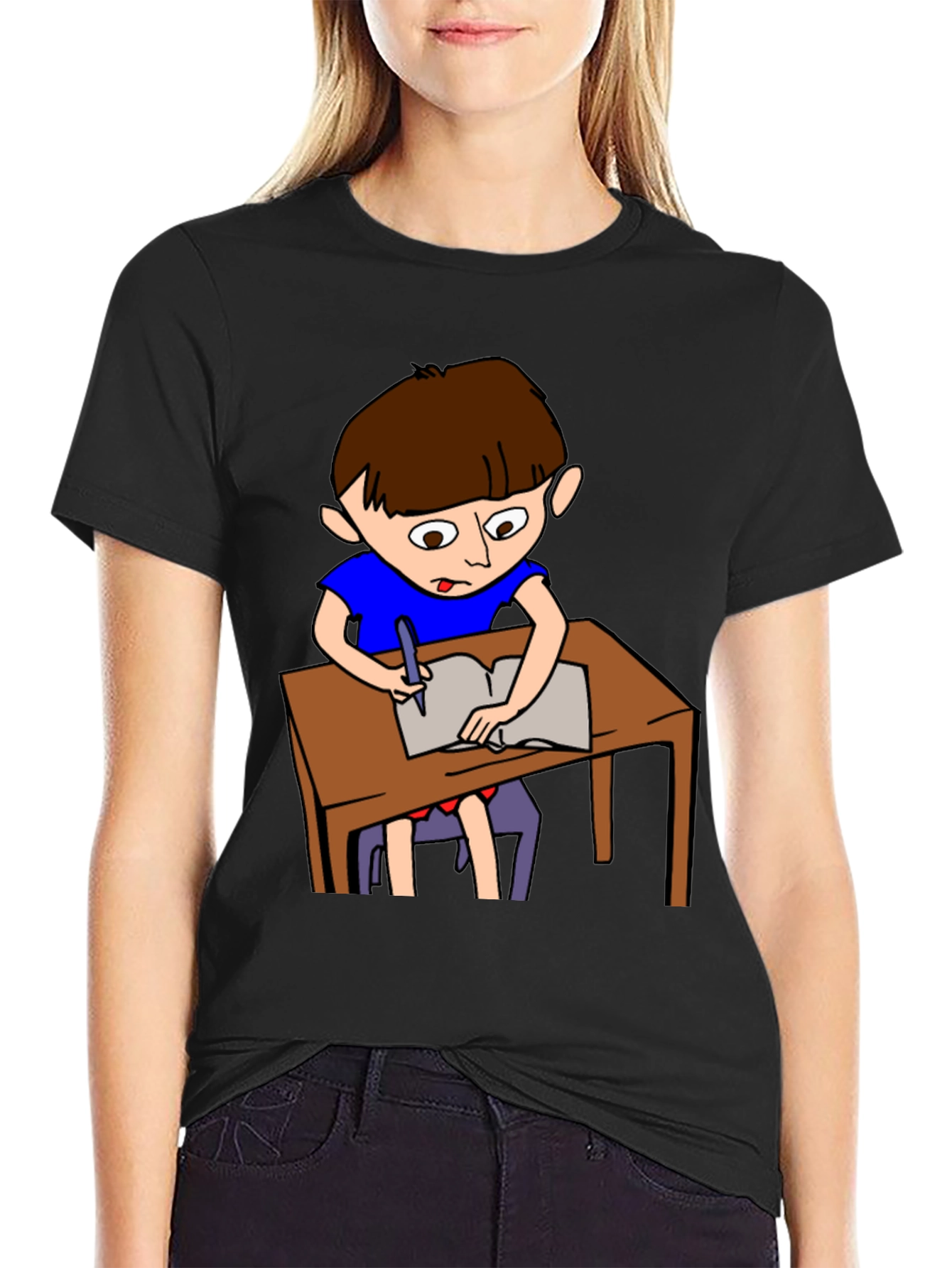 Cartoon Boy Writing Novelty T-Shirt