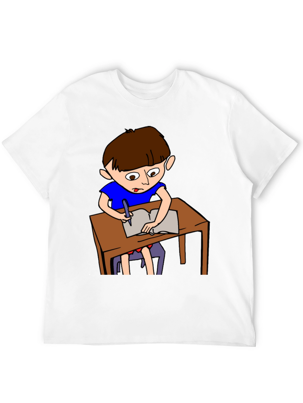Cartoon Boy Writing Novelty T-Shirt
