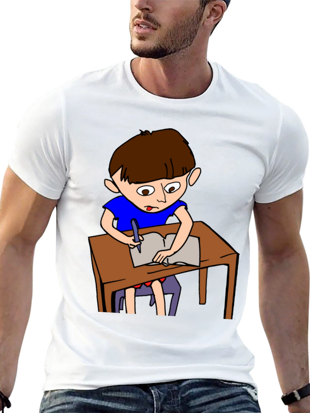 Cartoon Boy Writing Novelty T-Shirt
