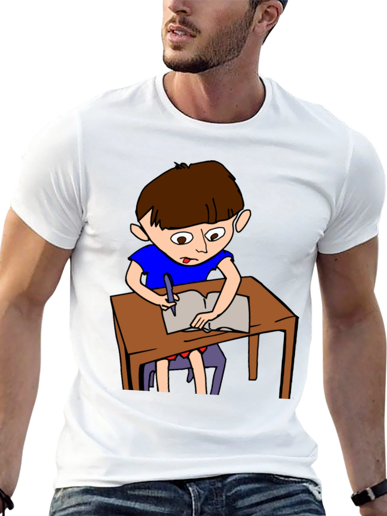 Cartoon Boy Writing Novelty T-Shirt