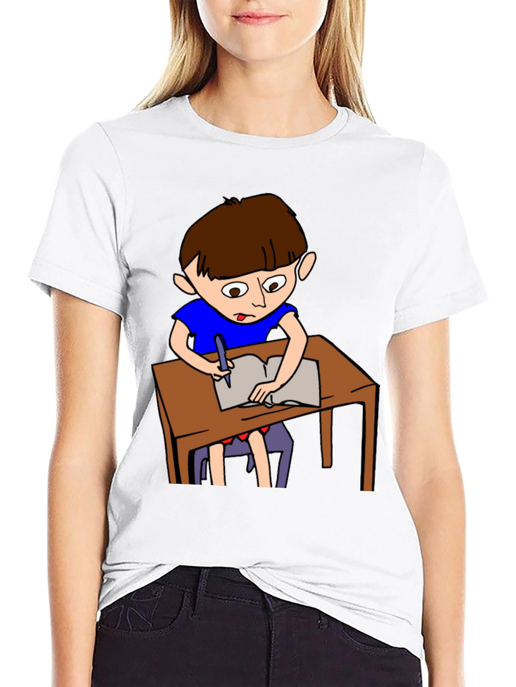 Cartoon Boy Writing Novelty T-Shirt