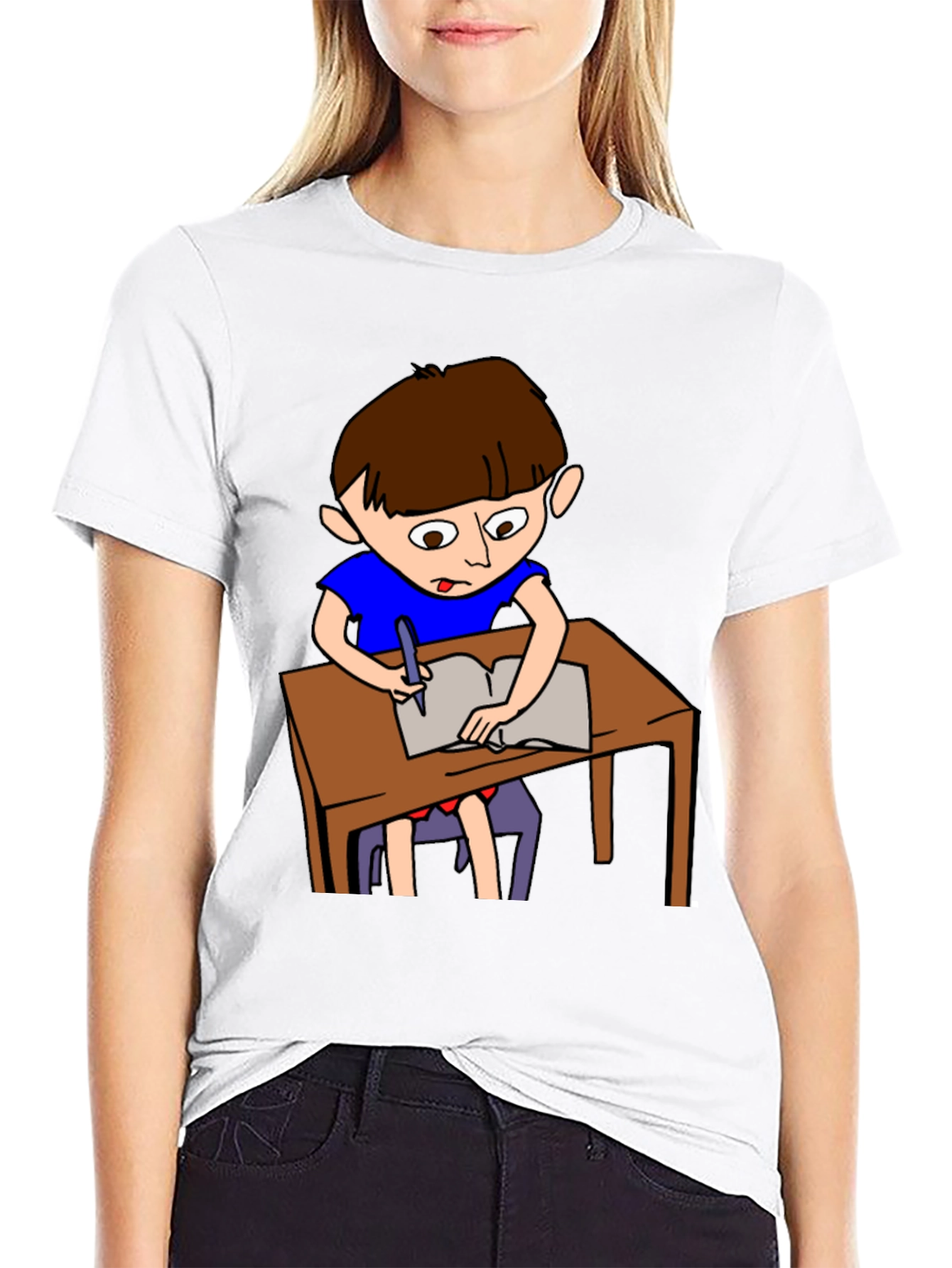 Cartoon Boy Writing Novelty T-Shirt