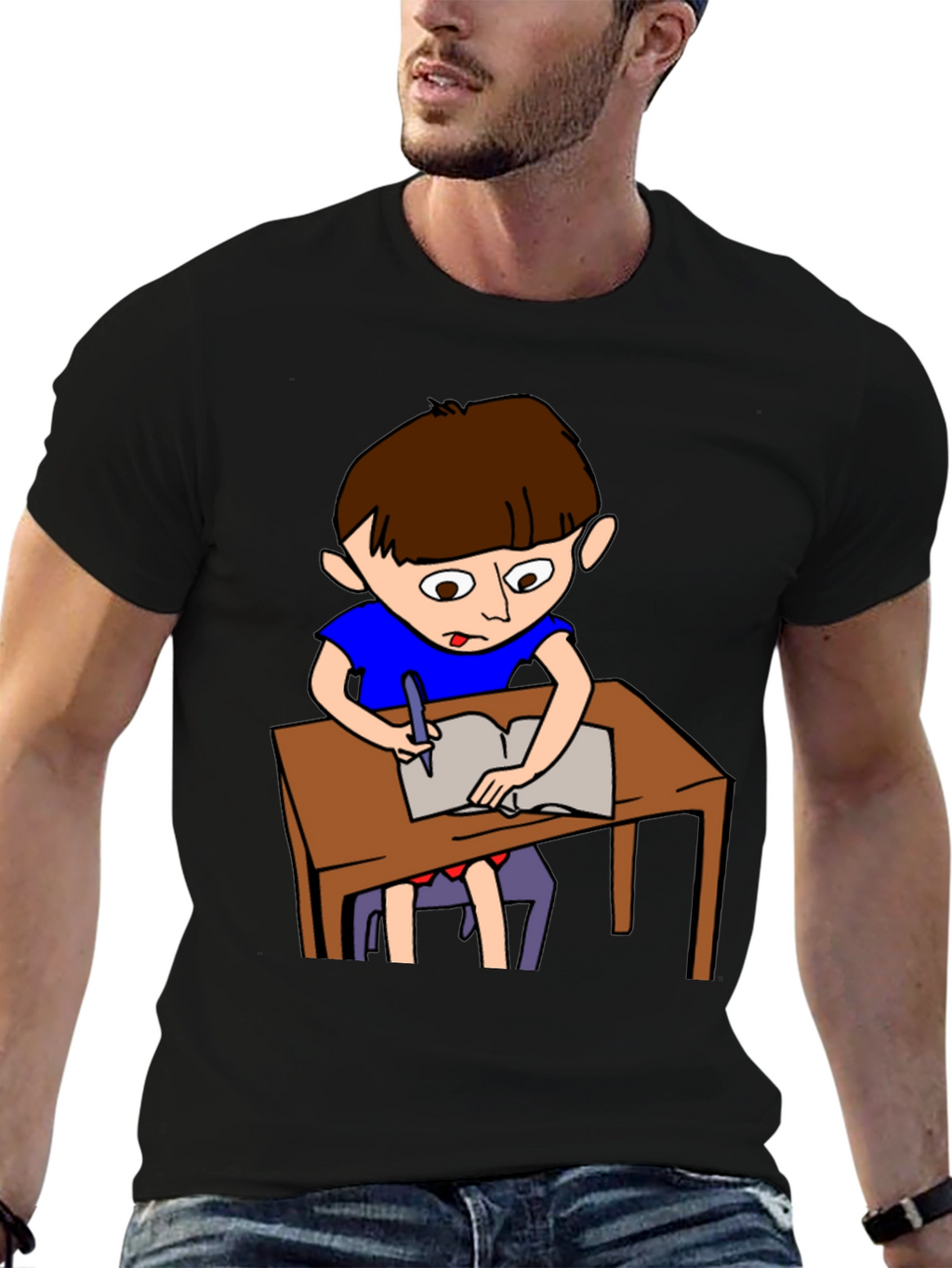 Cartoon Boy Writing Novelty T-Shirt