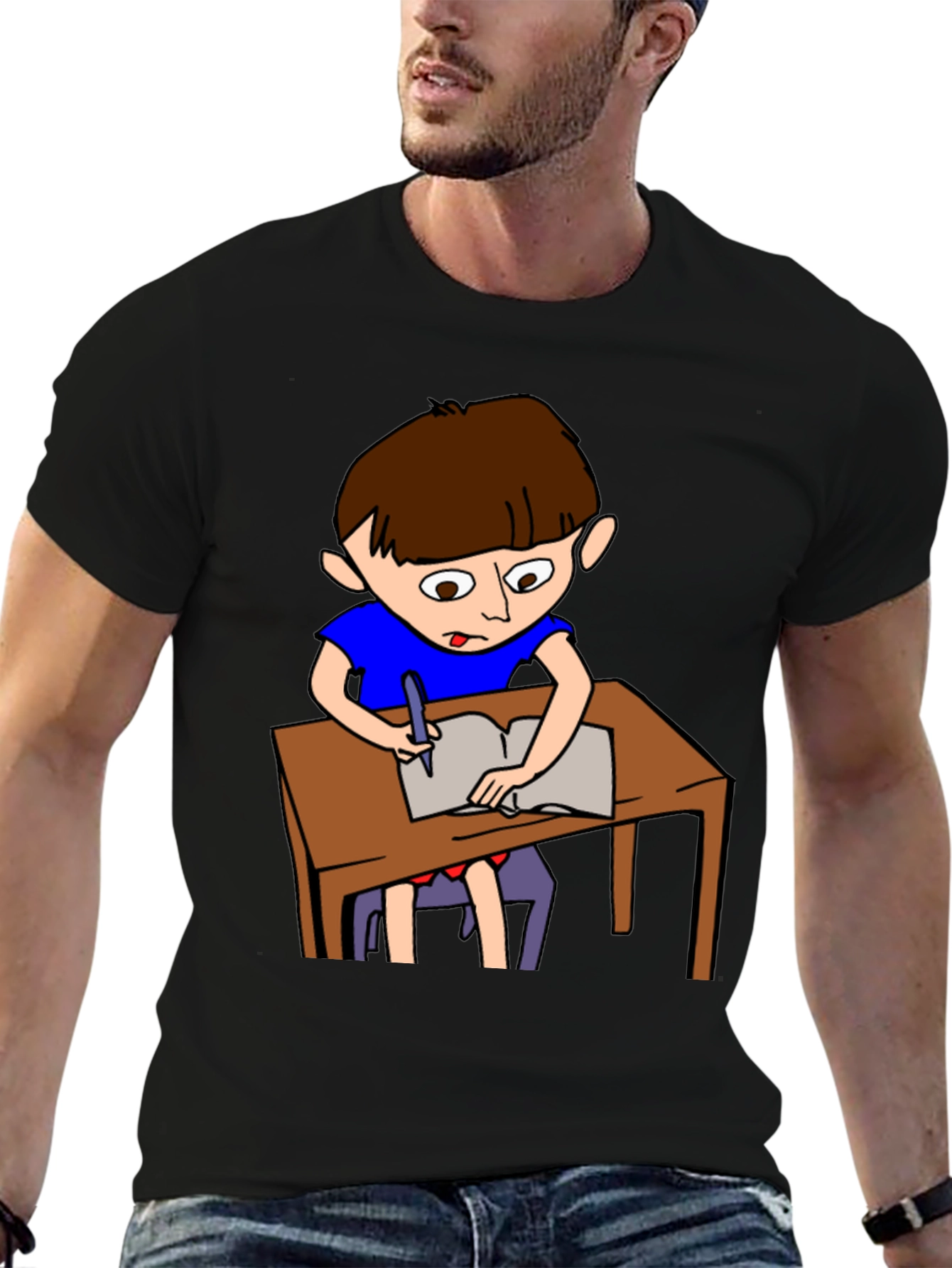 Cartoon Boy Writing Novelty T-Shirt