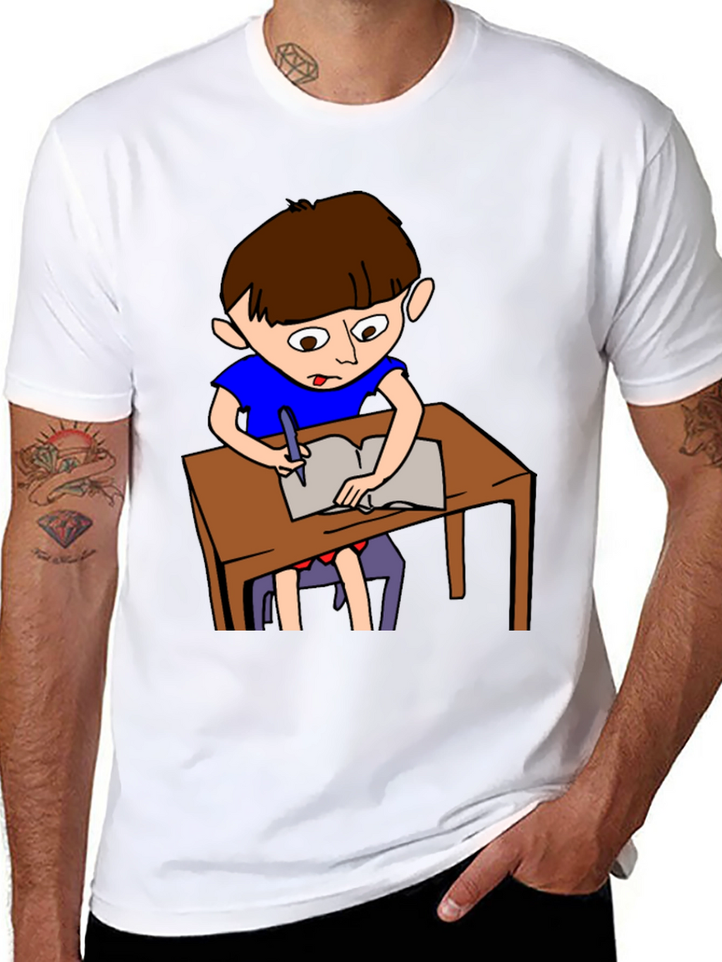 Cartoon Boy Writing Novelty T-Shirt
