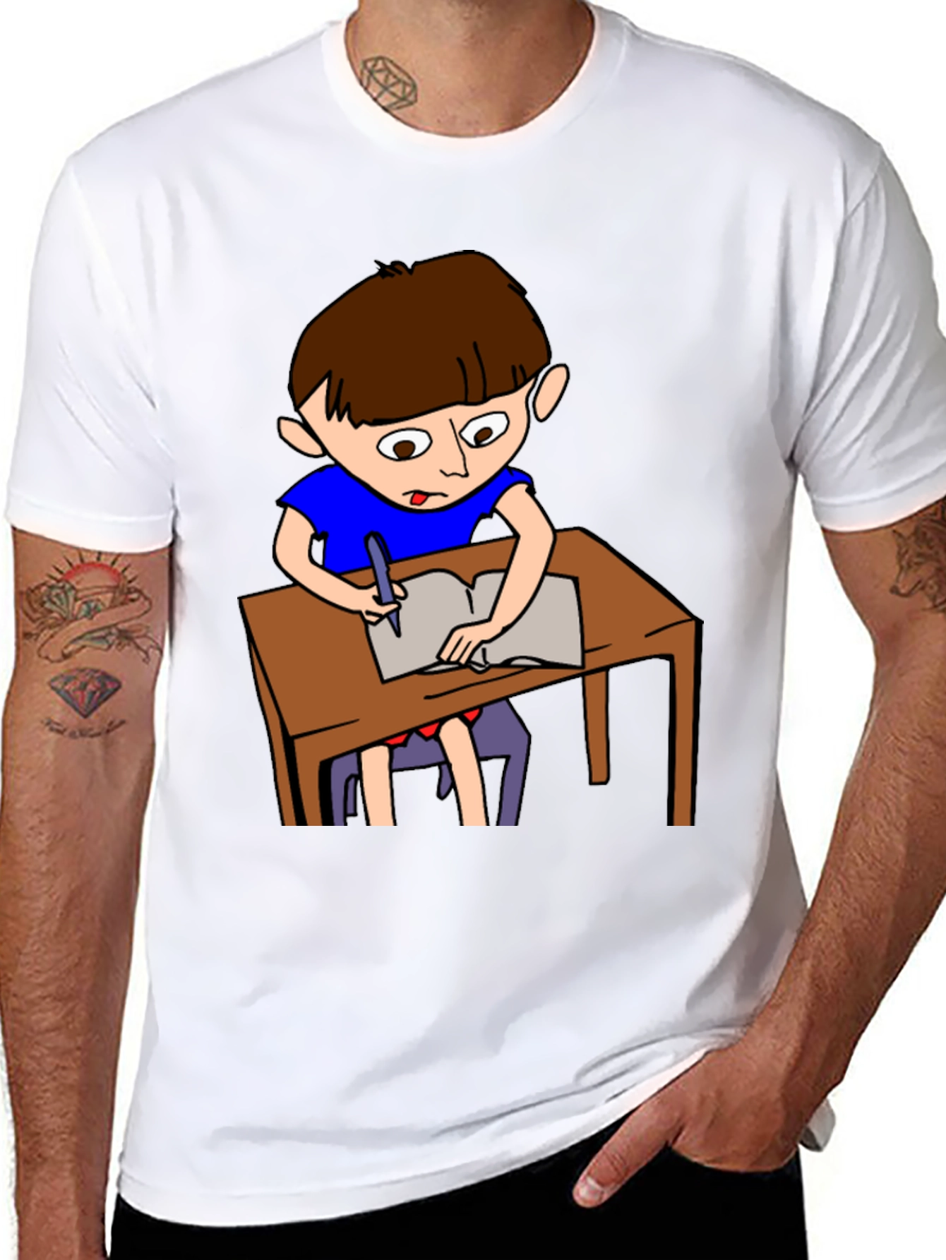 Cartoon Boy Writing Novelty T-Shirt